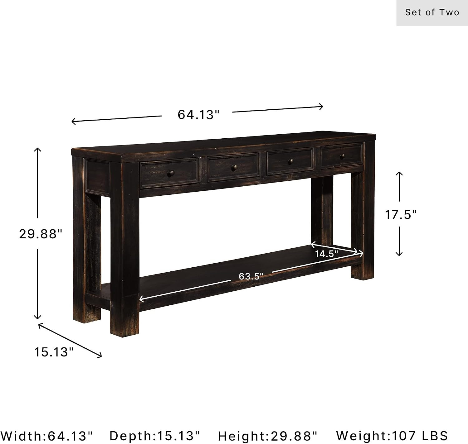 Signature Design by Ashley Gavelston Sofa Table, Couch Table with Drawers & Shel