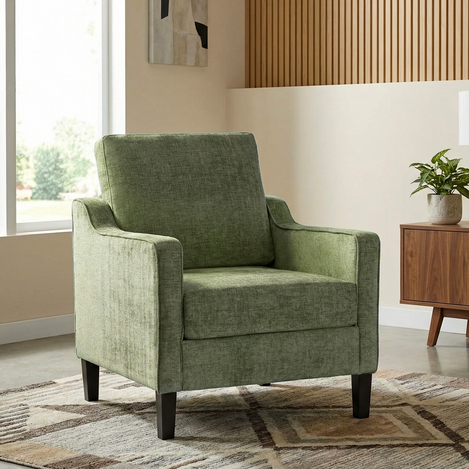 Mid-Century Accent Chair with Removable Cover & Wood Legs, Padded Reading Chair
