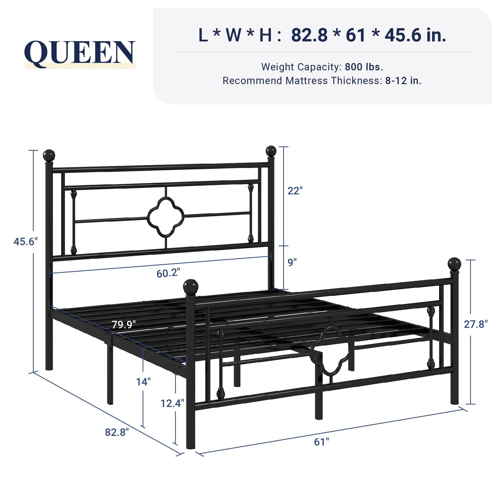 Allewie Queen Metal Platform Bed Frame with Headboard, Footboard, Black