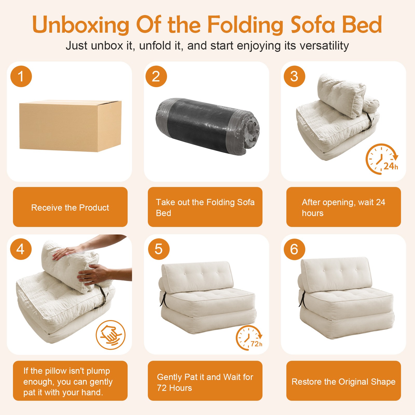 Folding Sofa Bed, Single Convertible Sleeper Chair Bed Couches w/ Dual-Pillow