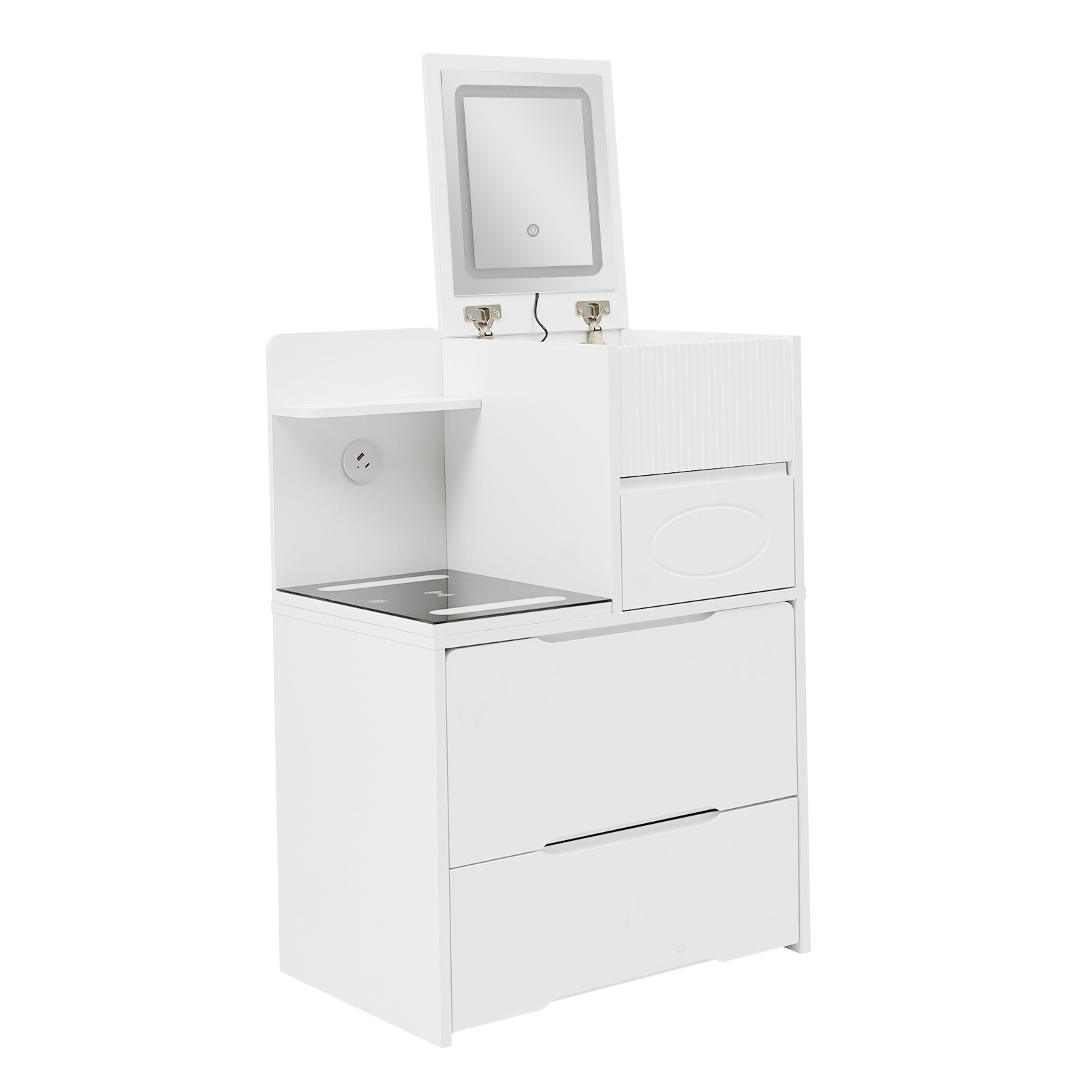 Makeup Table & Vanity Desk with Lighted Mirror Space Saving Dressing Table White