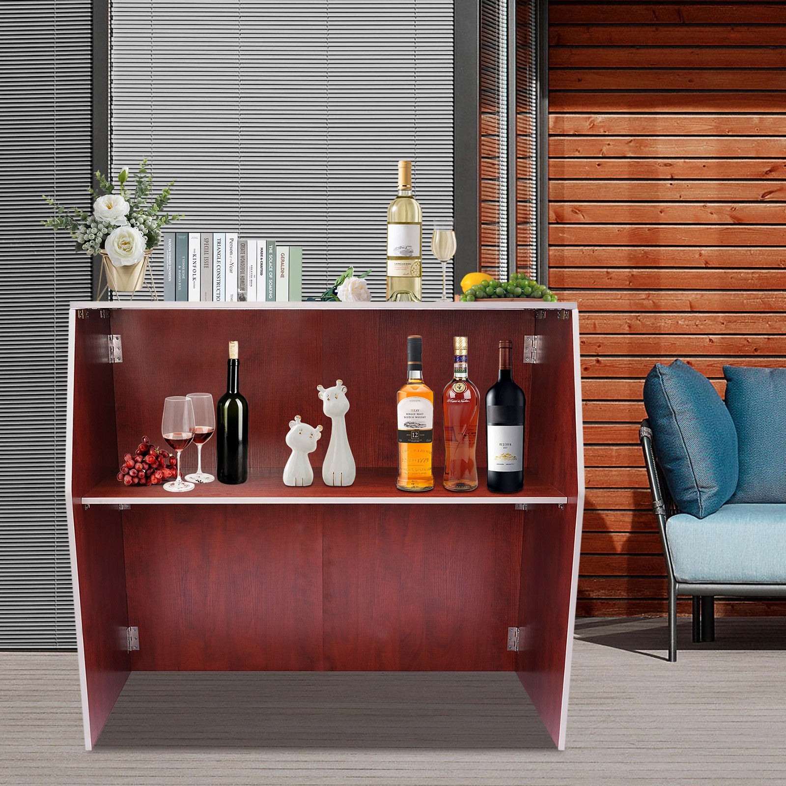 Brown Foldable Bar, Portable Event Bar Cabinet for parties, picnics, barbecues