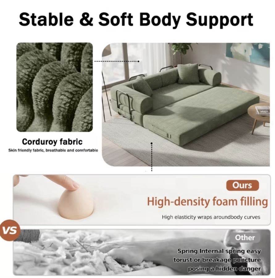 Convertible Sofa Bed Sectional with Reclining Bed n Space Saving Compression