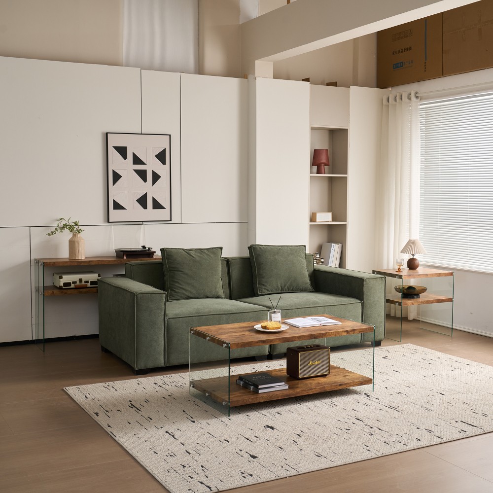 MDF Coffee Table Small Tea Table Walnut Tempered Glass Sofa Table