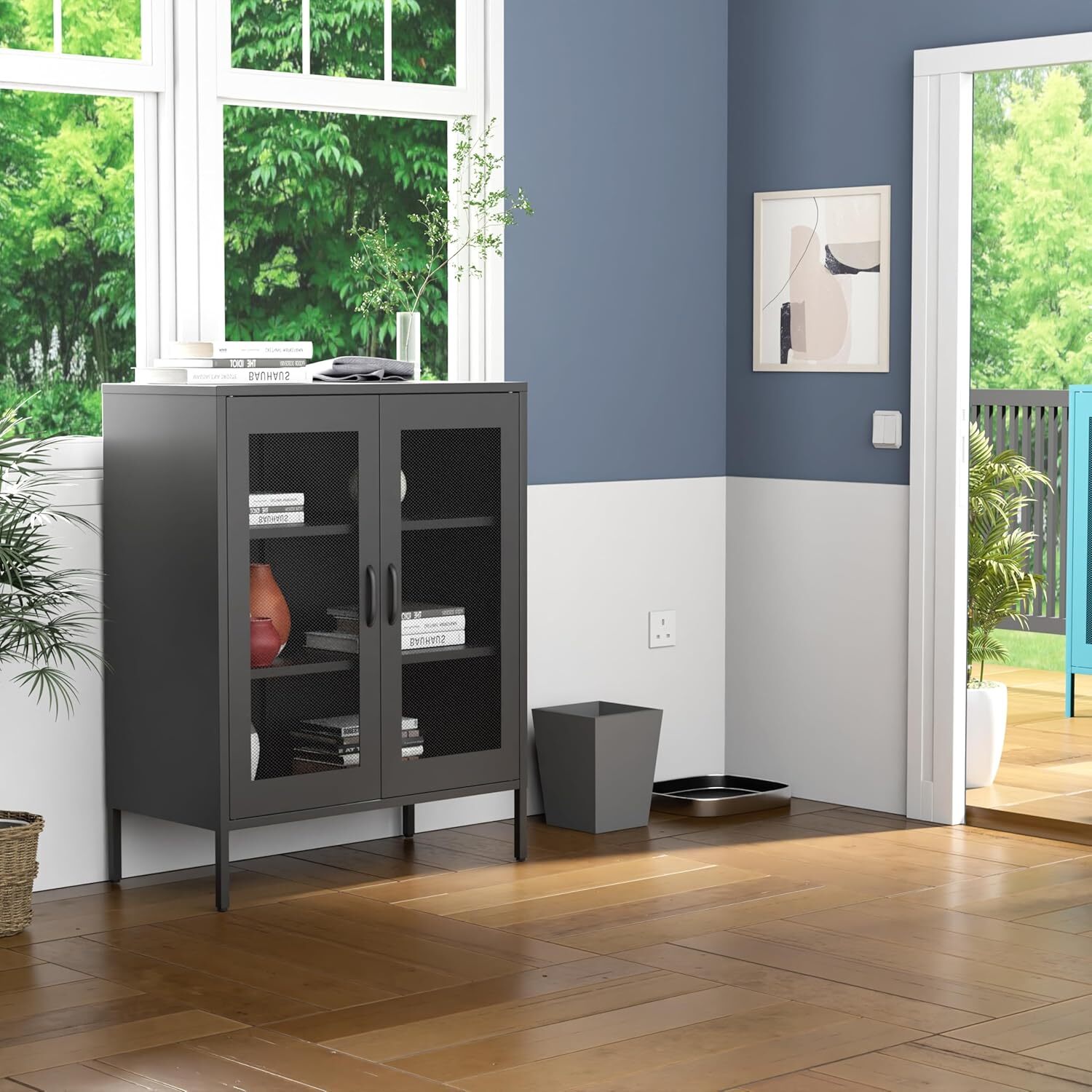 Elegro 40″H Metal Storage Cabinet with 2-Shelves ＆ 2-Mesh Doors for Home,Office