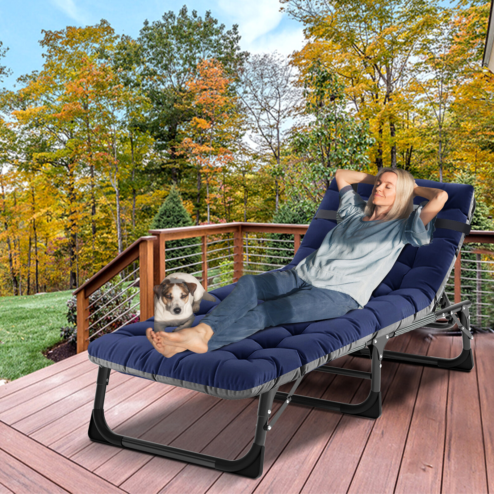 4Position Adjustable Camping Bed Padded Cot Folding Recliner Zero Gravity Chair