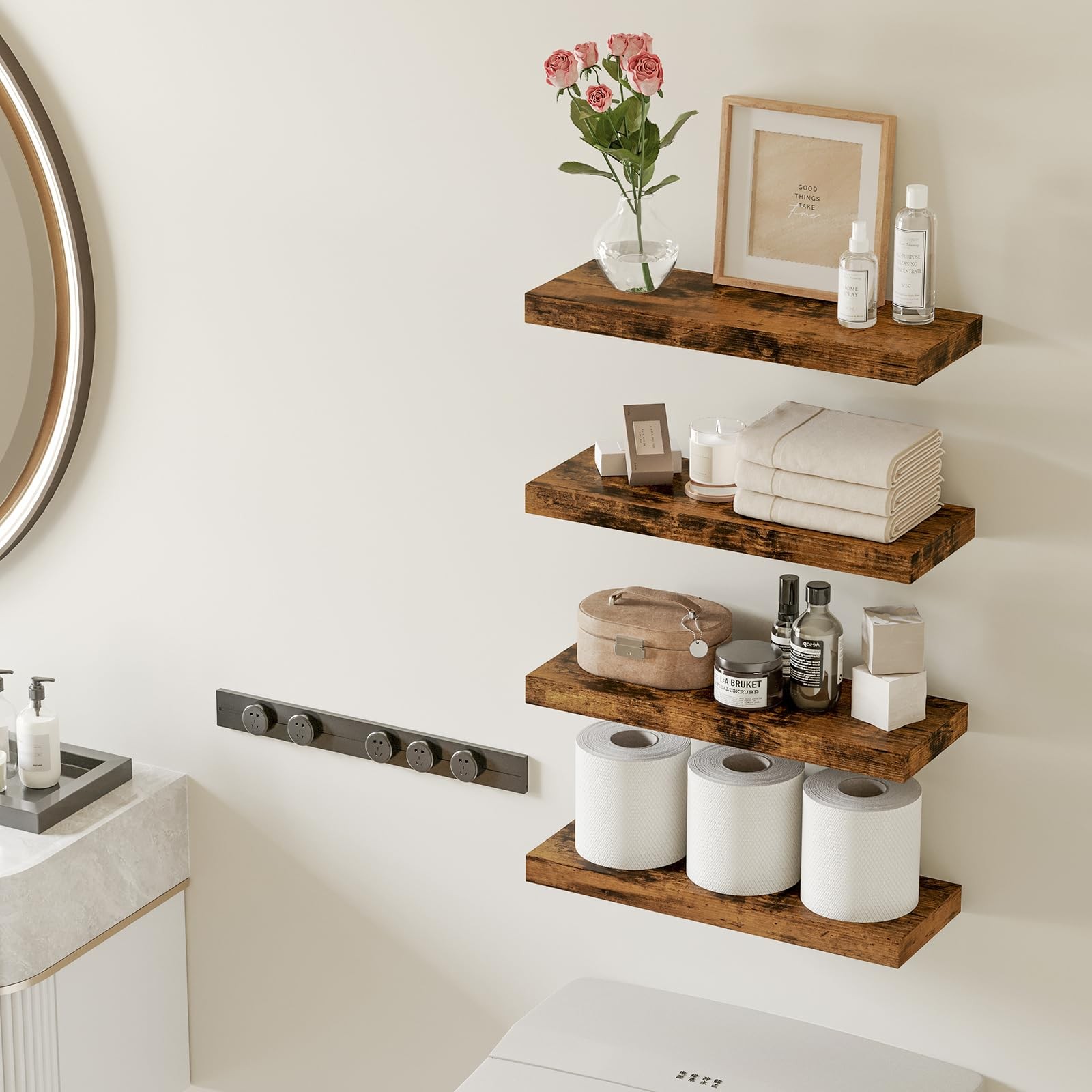 Fixwal Wood Floating Shelves, Wall 15.8 X 5.5 X 1.2 inches, Rustic Brown