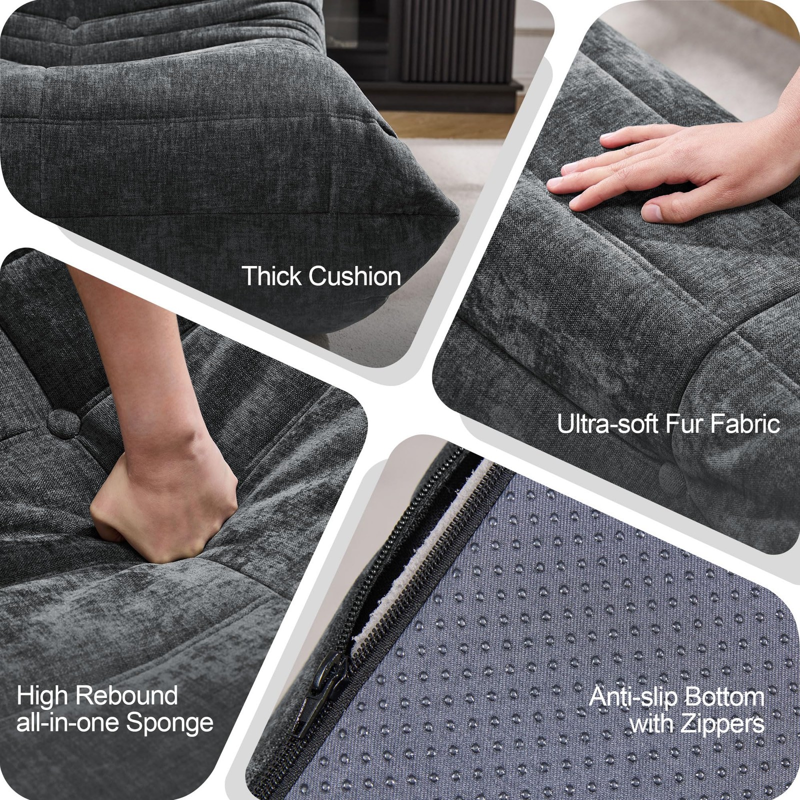 Bean Bag Chairs for Adults Giant Chair Single, Darkgrey Chenille