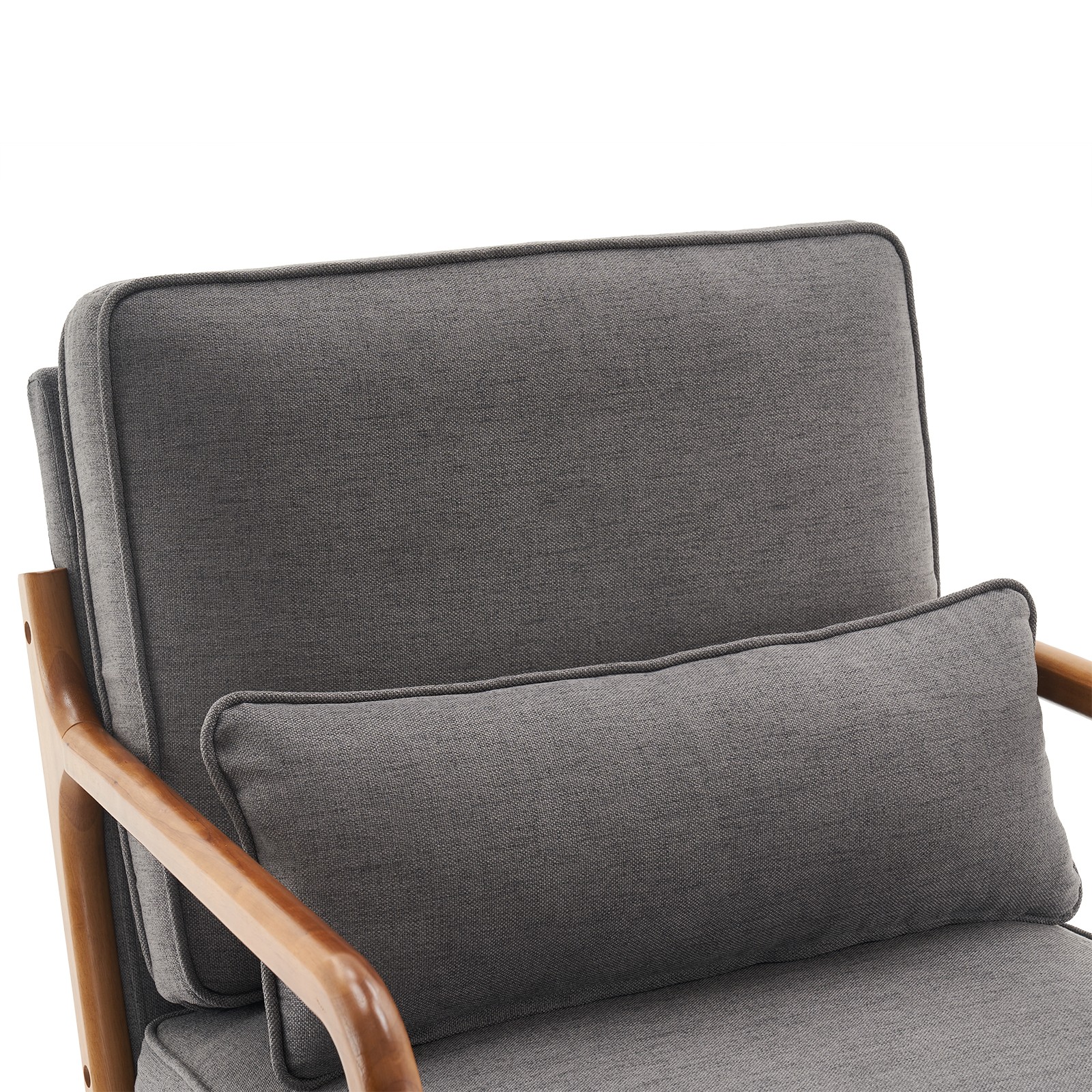 Oak Armrest Upholstered Single Lounge Chair Dark Grey