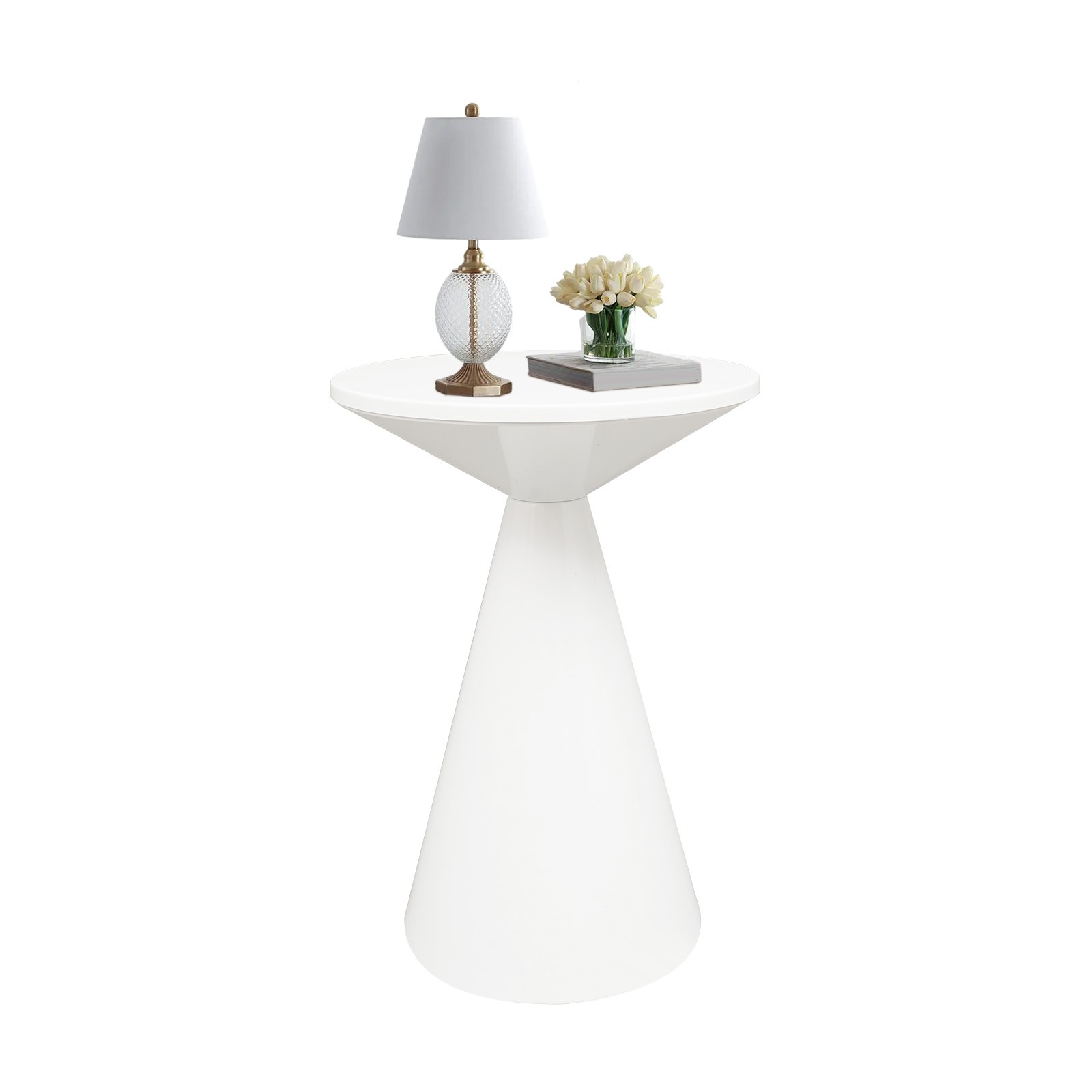 39.5cm Round Coffee Table,Floorstanding Metal Coffee Table, White Side Table