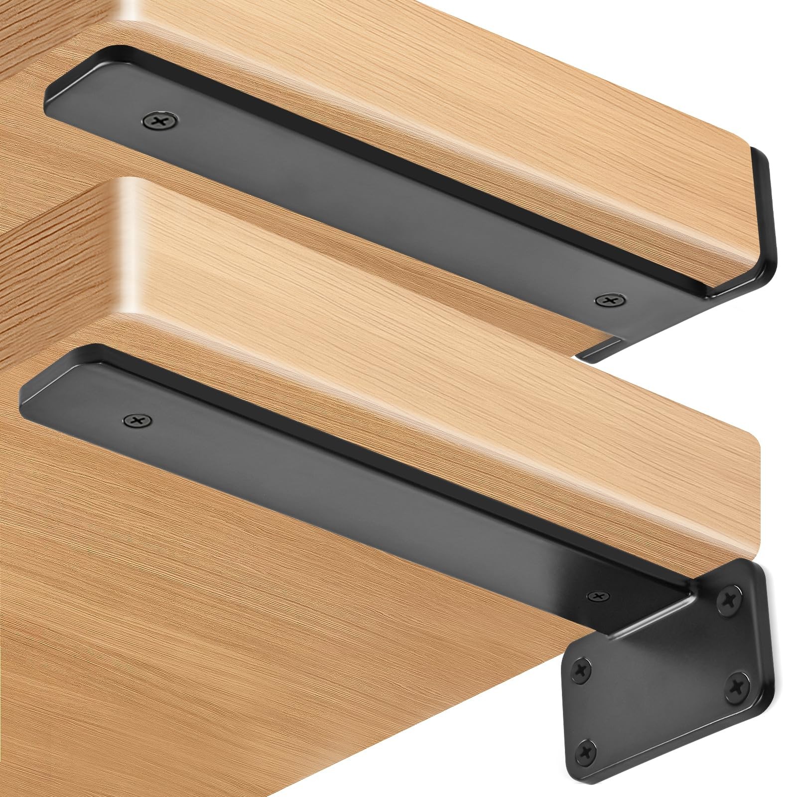 6 Pack – 14 inch Black Hidden L Shelf Bracket (1/5 Inch Thicked) Iron Floatin…