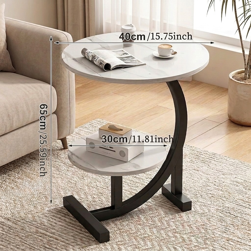 2-layer Sofa Side Table with storage shelf Modern Couch Table Lightweight WHITE