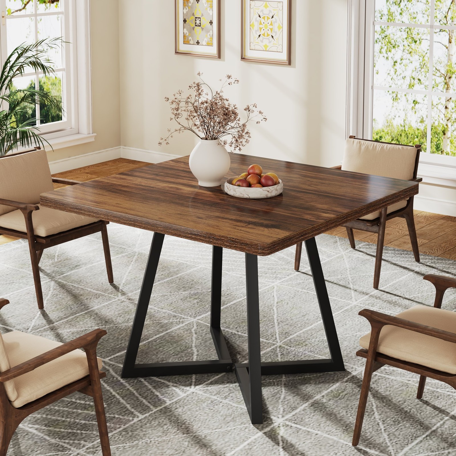 31.5-Inch Square Dining Table Industrial Wood Kitchen Dinner Table for 4 People