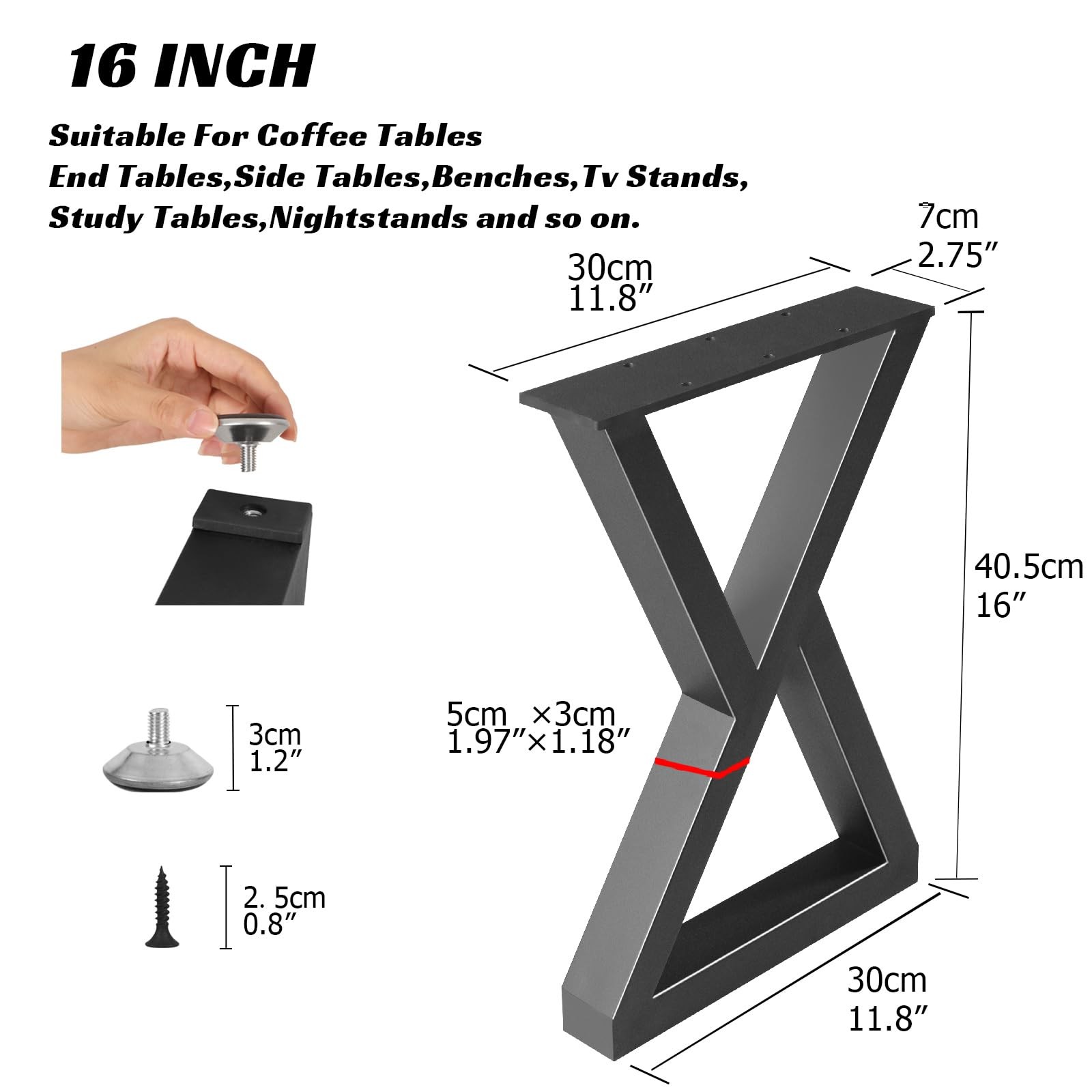 16 Inch Metal Bench Coffee Table Legs, Heavy Duty End…(H16 x W11.8, Set of 2).