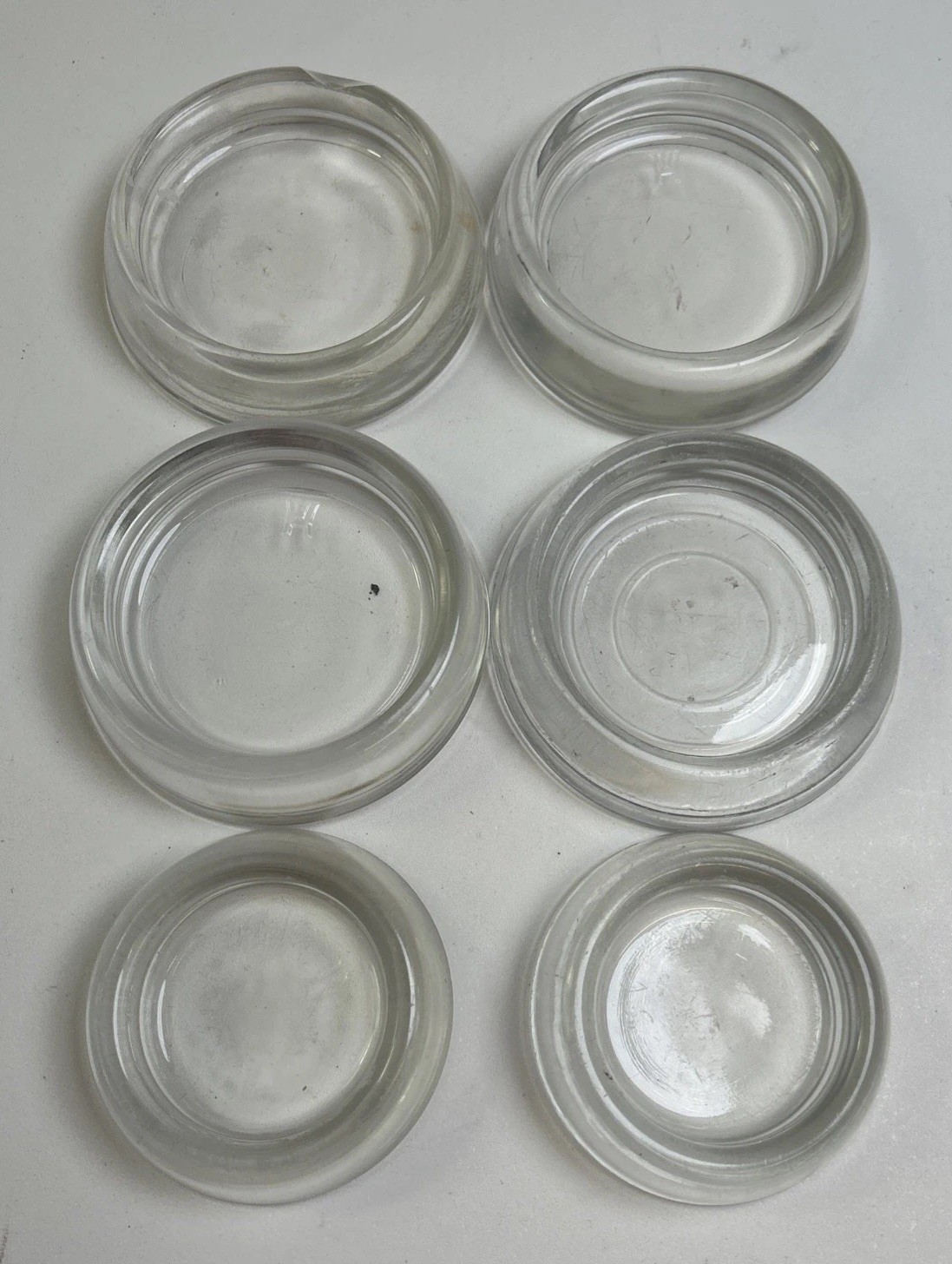 6 Vintage Clear Glass Furniture Casters 5 Hazel Atlas 1 Unbranded 4-2.5” 2-2”
