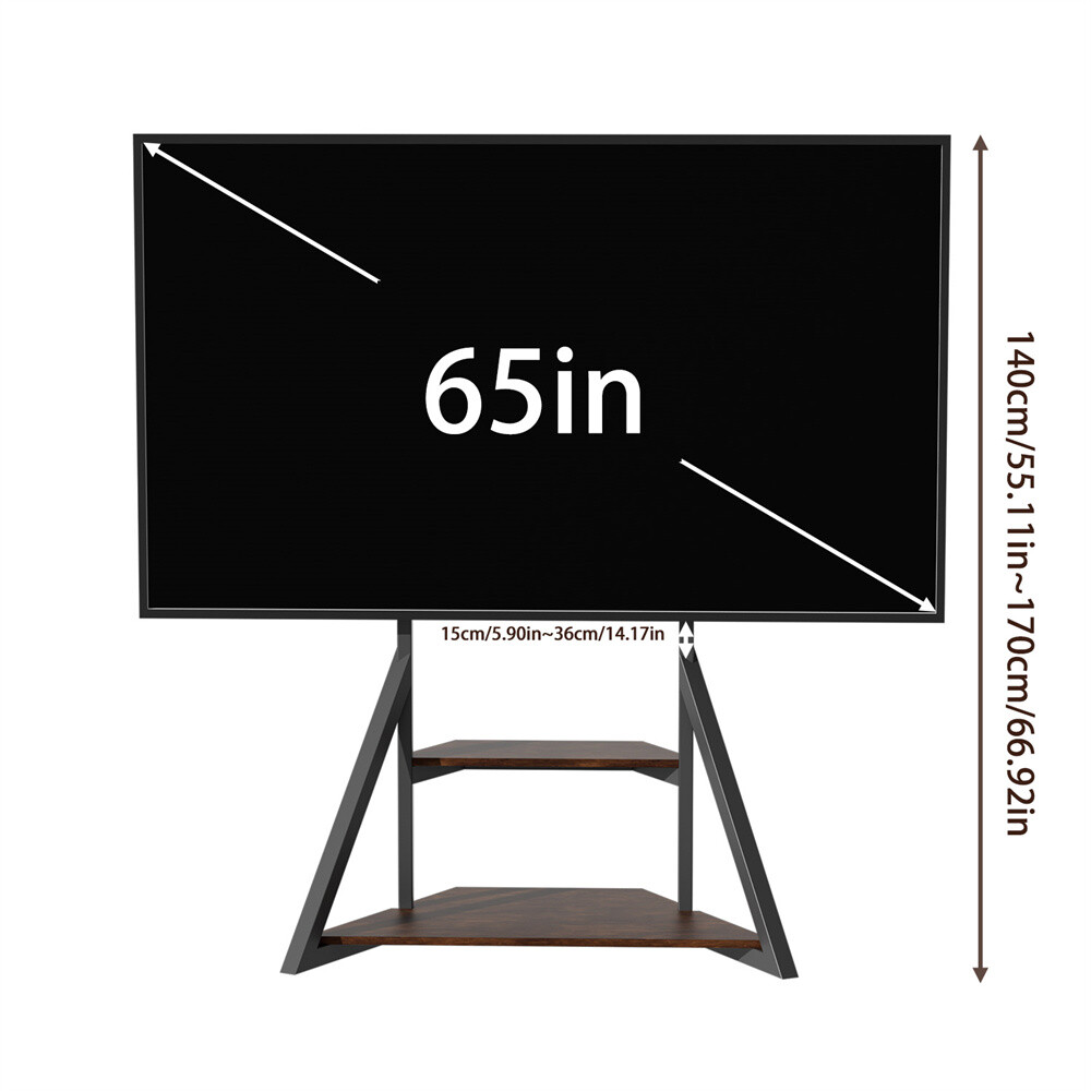 40-75″ Universal TV Floor Mount Stand w/ Shelves Height Adjustable Holds Up 80kg
