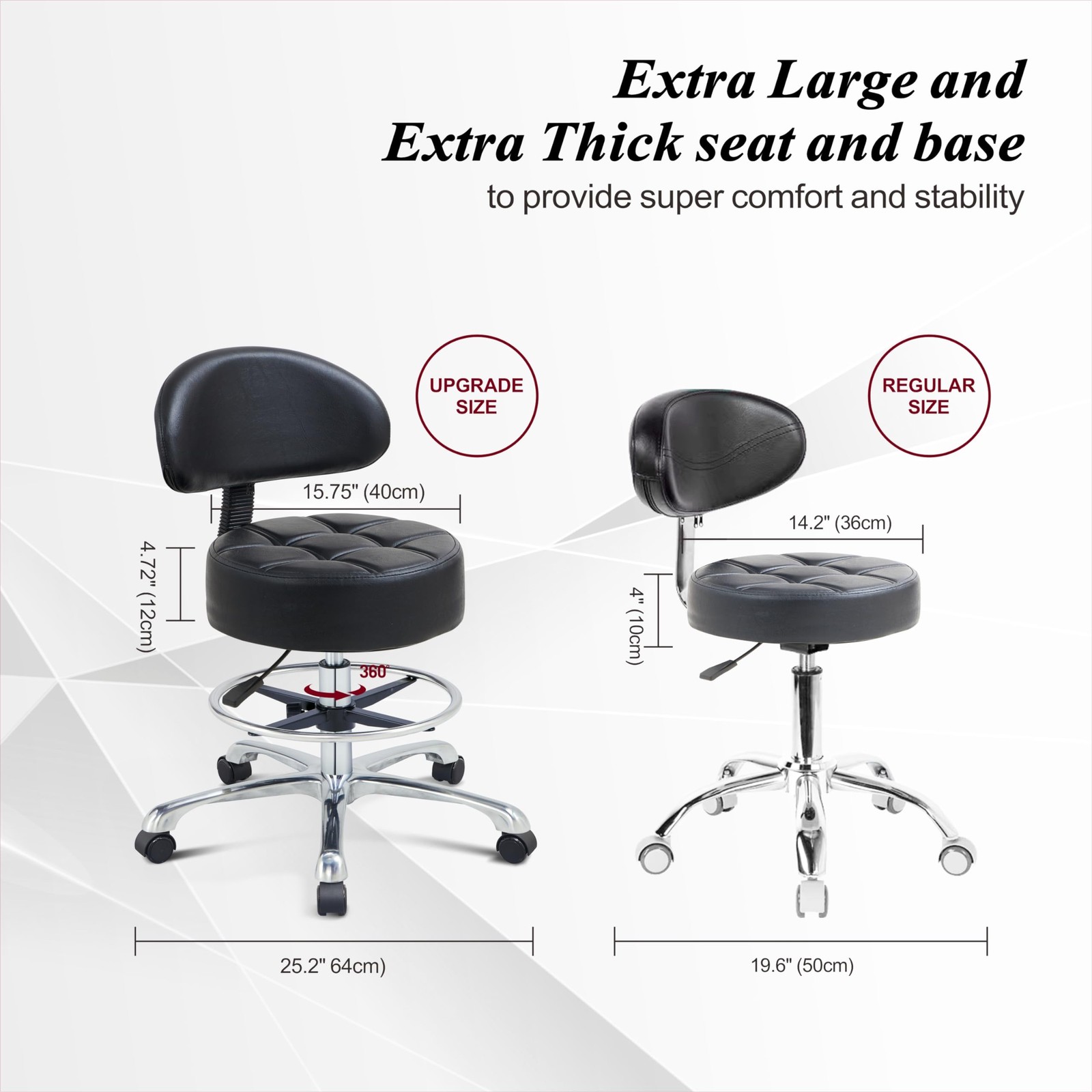 Height Adjustable Rolling Shop Stool 400lbs Capacity – Comfort for Salon, Spa