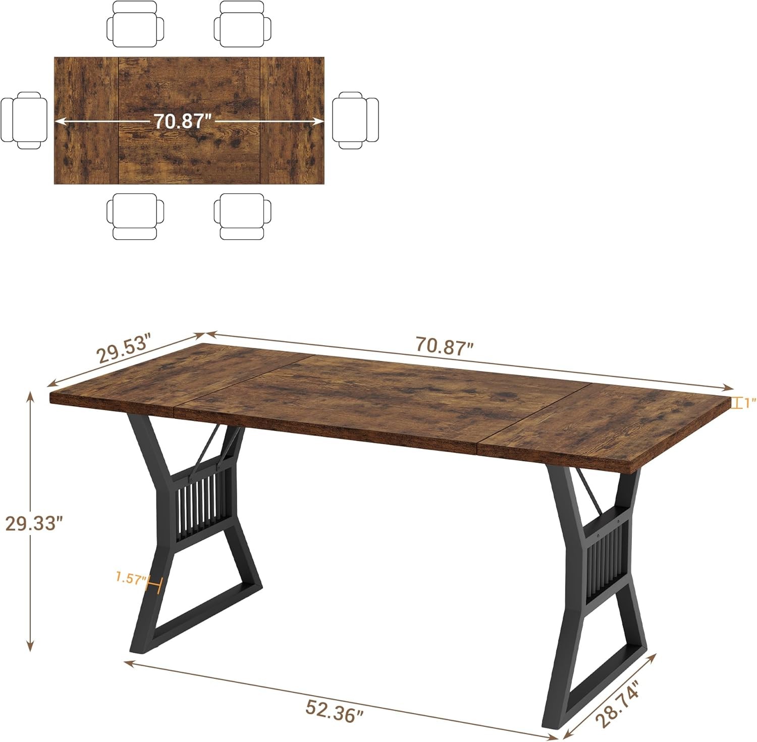 70.8in Rectangular Dining Table for 4-6People Farmhouse Kitchen Table (No chair)