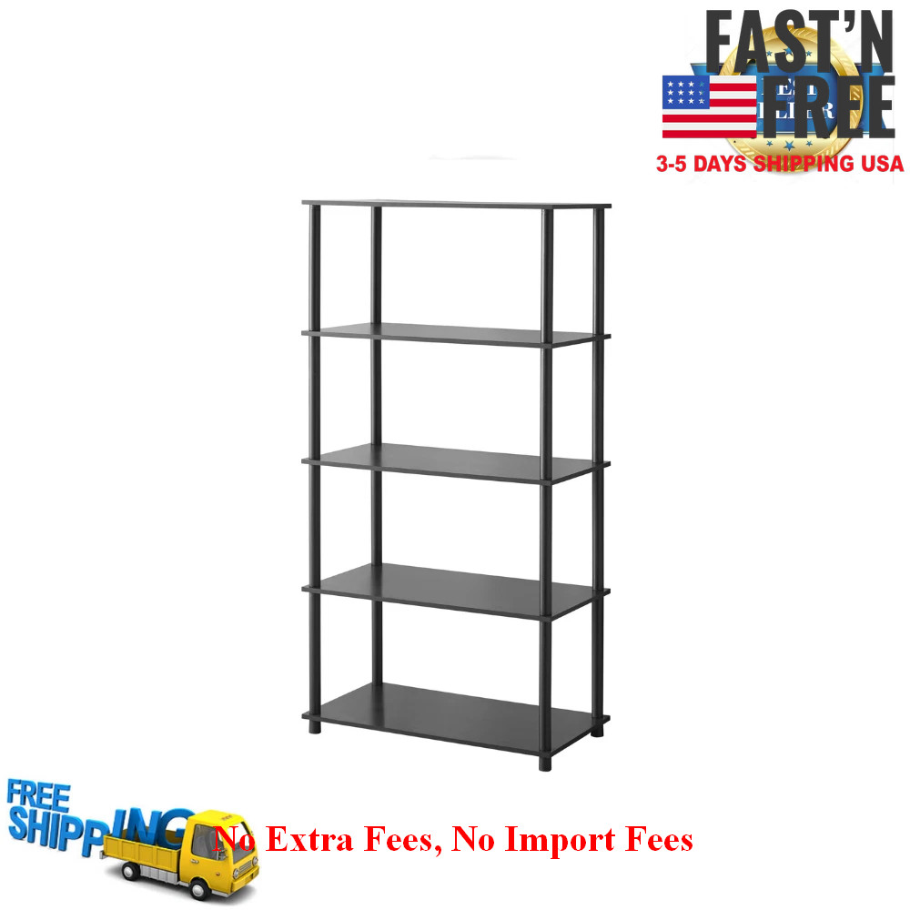 Mainstays No-Tools 5-Shelf Storage Bookcase, True Black Oak, Living Room Display