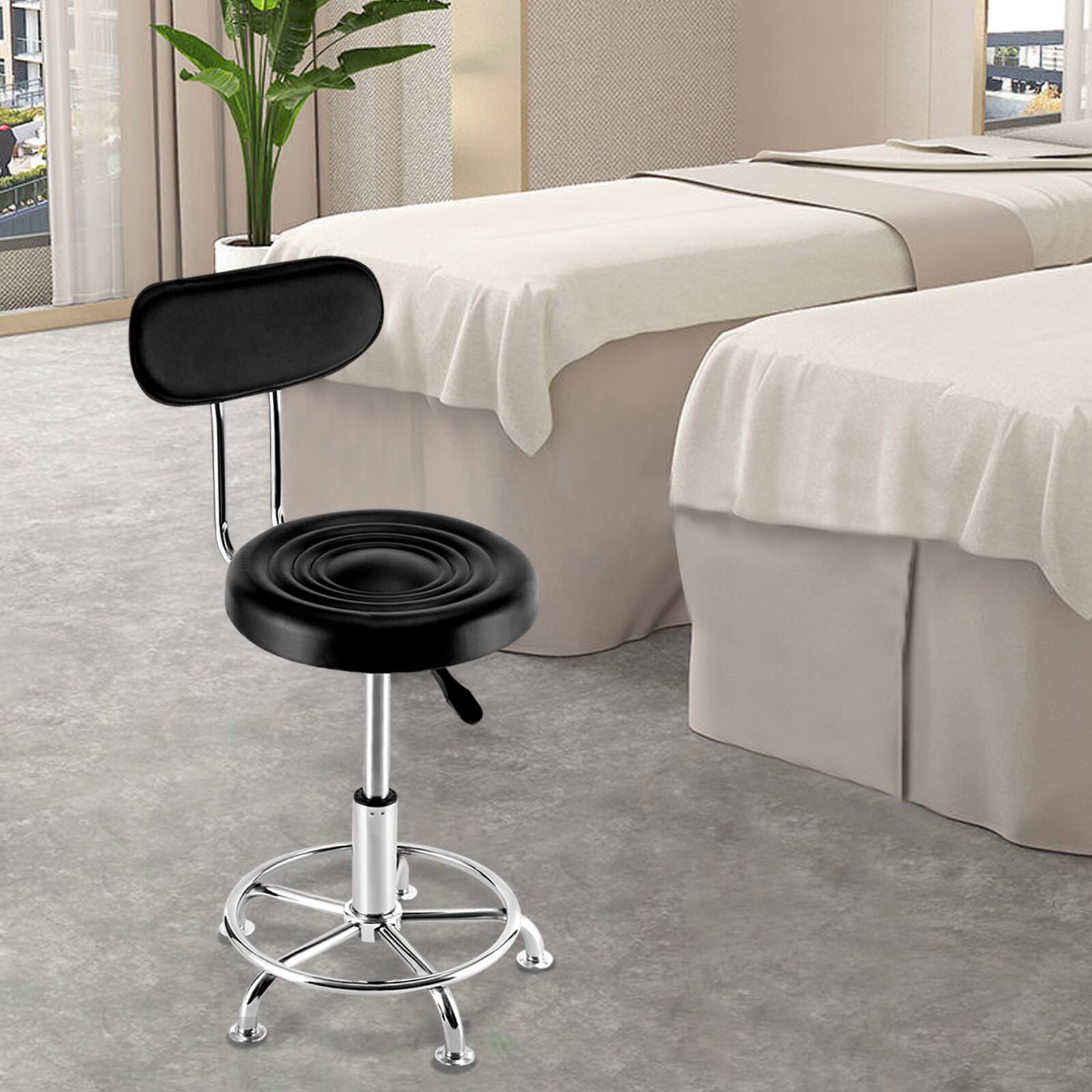 Black Garage WorkShop Stool Bench Mechanics Swivel Chair Height-Adjustable Seat