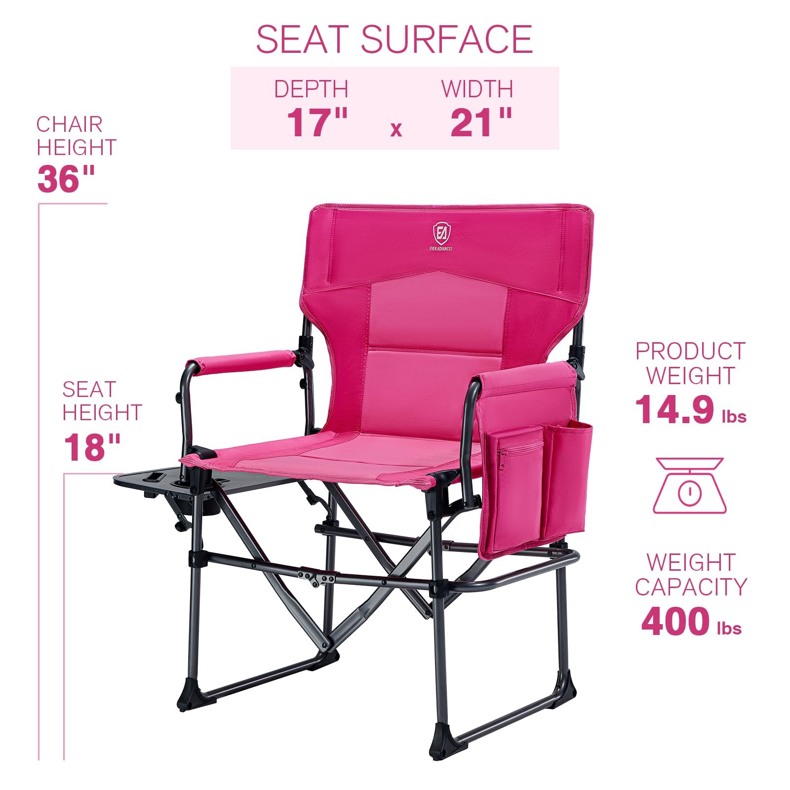 EVER ADVANCED Camping Directors’ 17 inches x 17.7 x 18.5 inches, Pink
