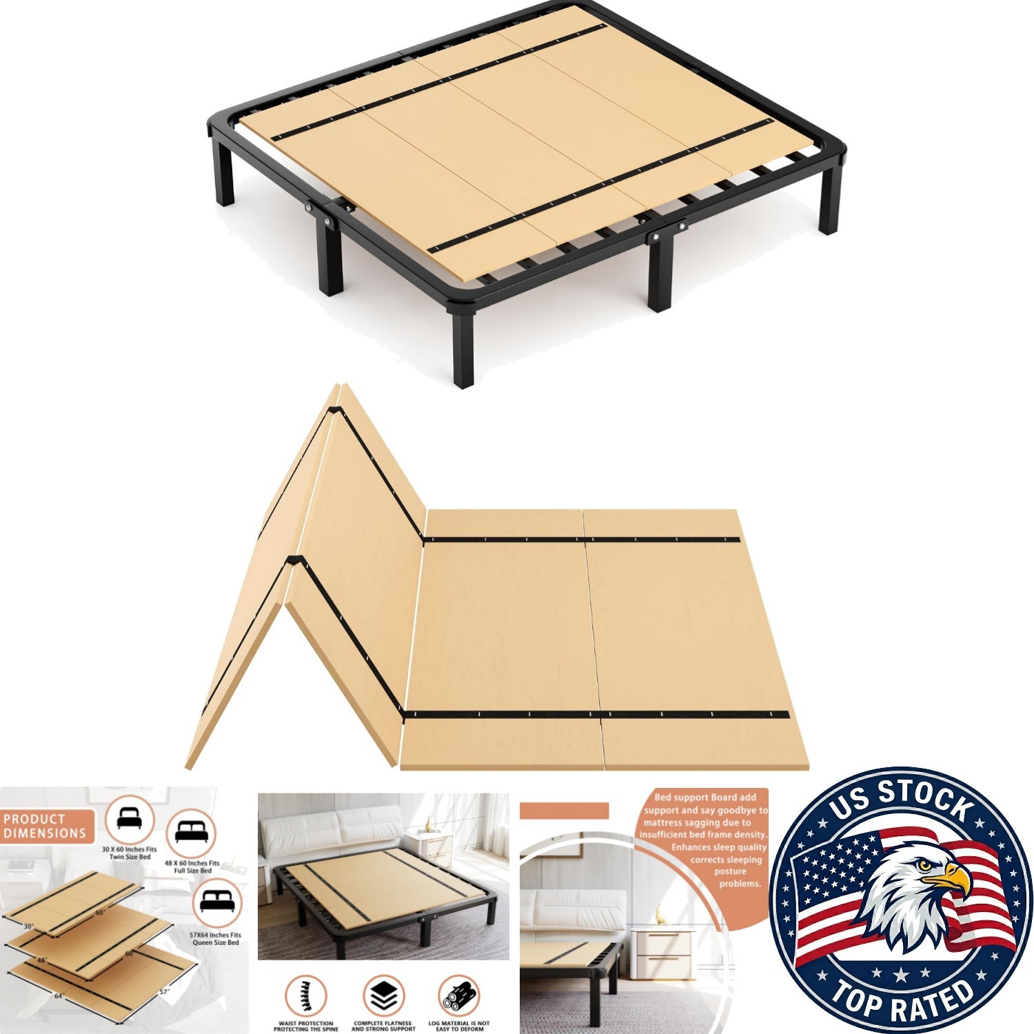 No Assembly Required Full Bunkie Board, 60×48 in – Modern Under Mattress Support