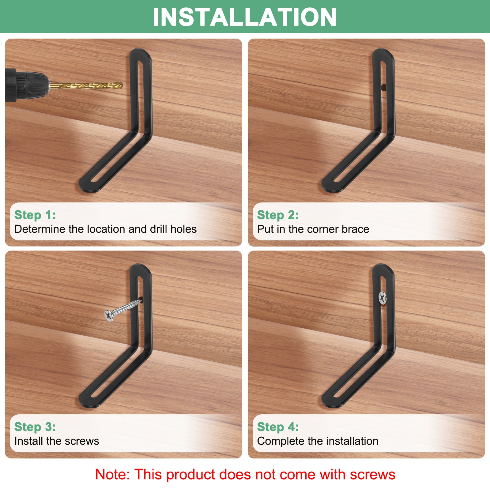 4-Pack Adjustable L-Shape Corner Brace, 4.72×3.94 in Right Angle[Black]