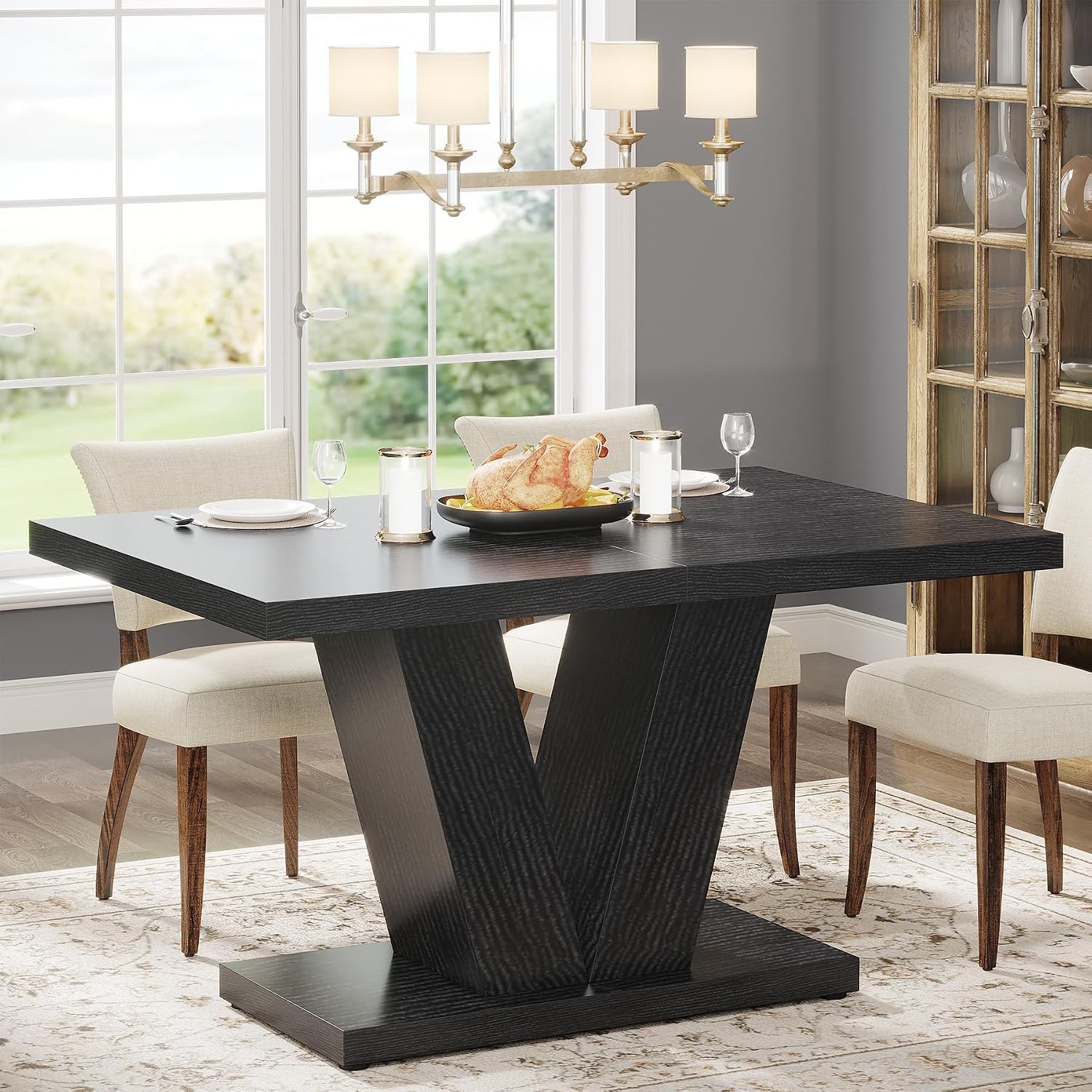 47″ Wooden Dining Table for 4 Peoples, Farmhouse Heavy Duty Kitchen Dinner Table