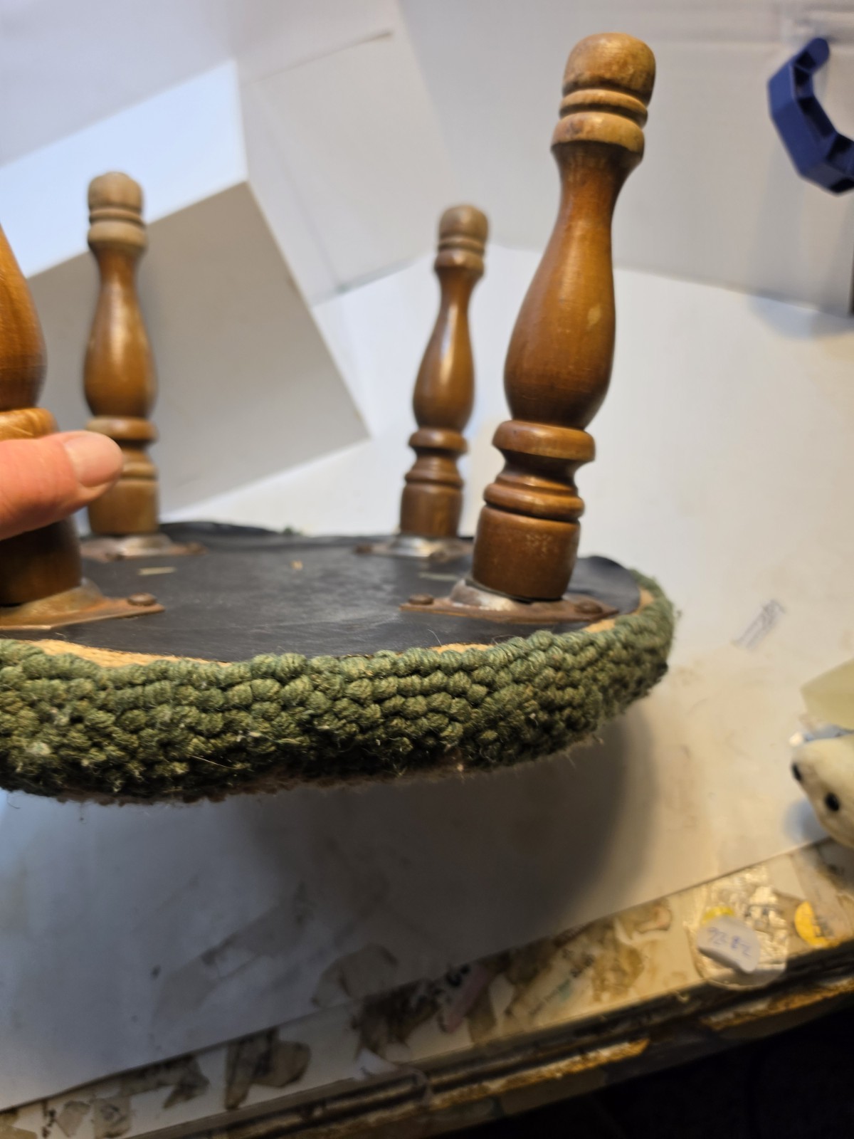 Vintage Hook Rug Cover Foot Stool Ottoman Handmade Cottage Grandma Floral
