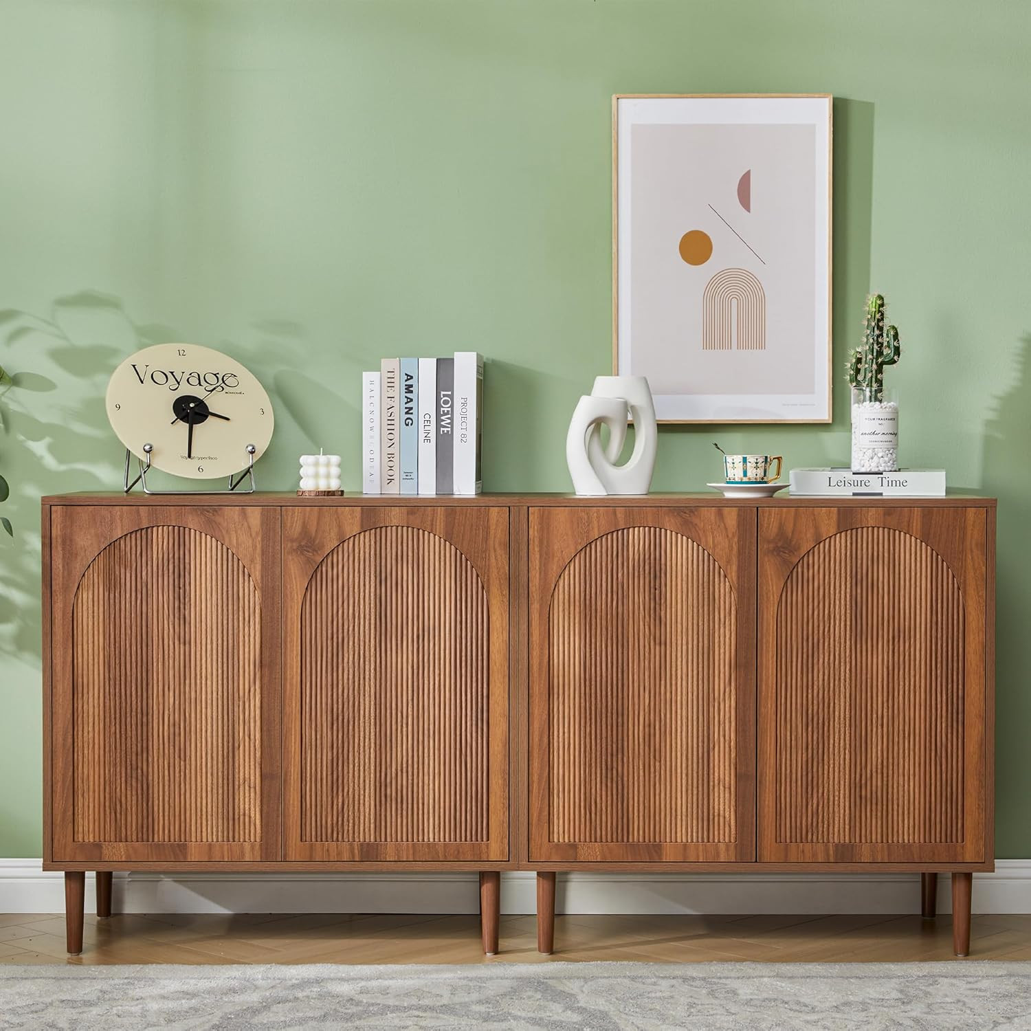 Bifins 94.5” Fluted Sideboard Buffet Cabinet with Storage,Mid Century Modern Lon