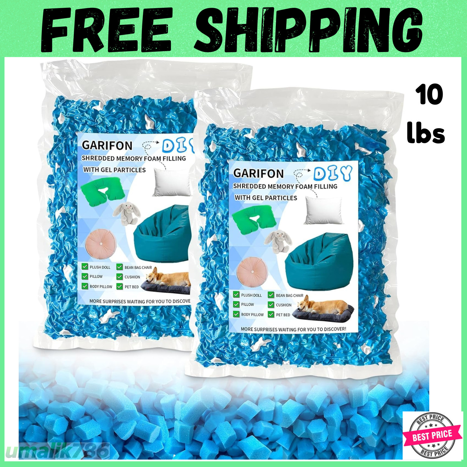 10Lbs Bean Bag Filler Pillow Bean Bag Stuffing Filling Shredded Memory Foam