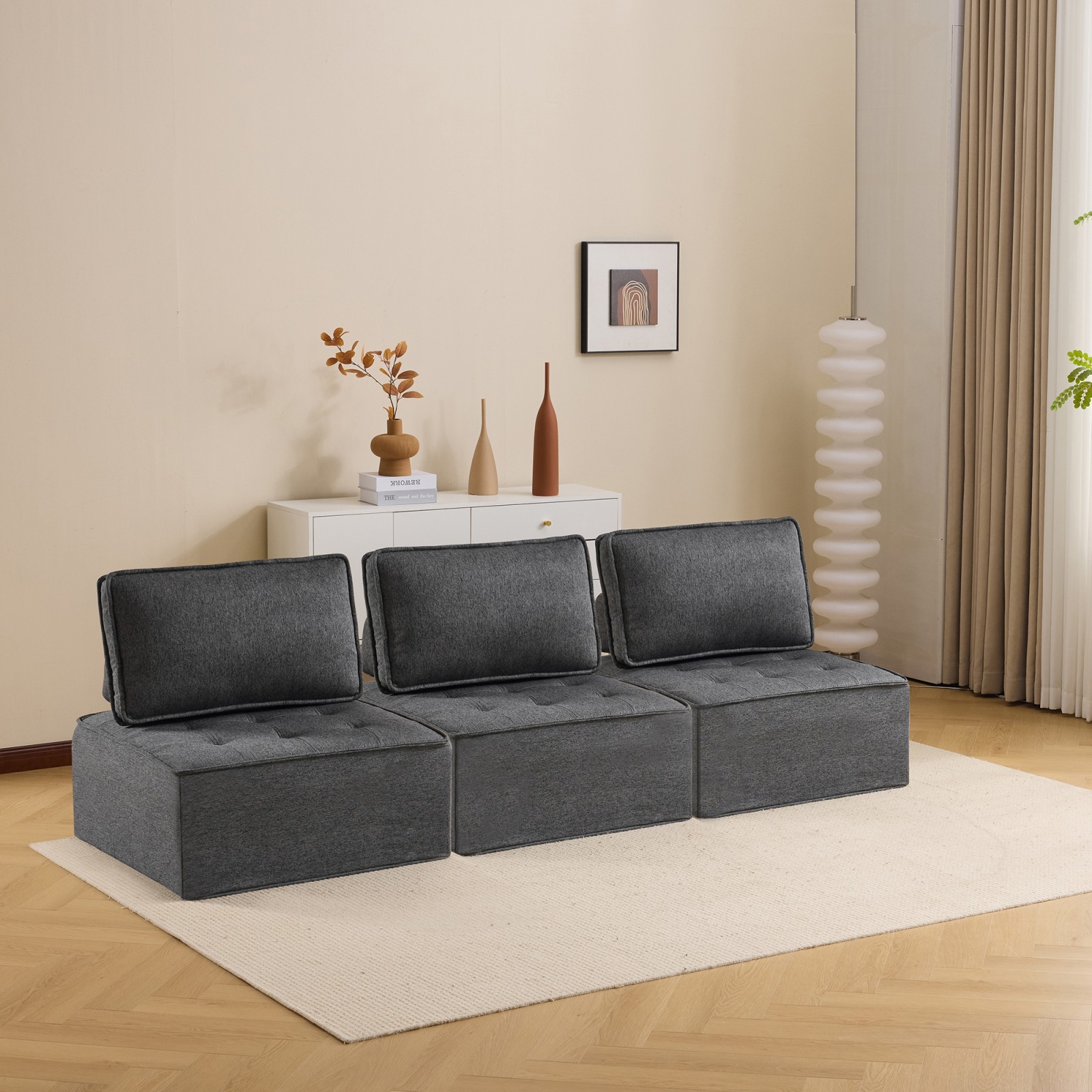 Dark Gray Linen Modular Sofa Sectional, 31.89″ x 31.89″ x 15.35″