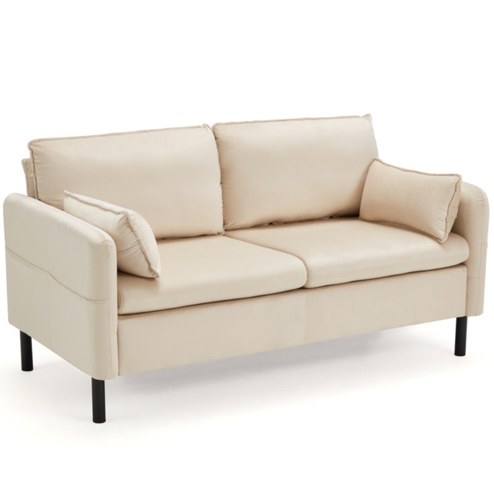 57.9″ Modern Upholstered Loveseat Sofa with 2 Cushions and Side Pockets