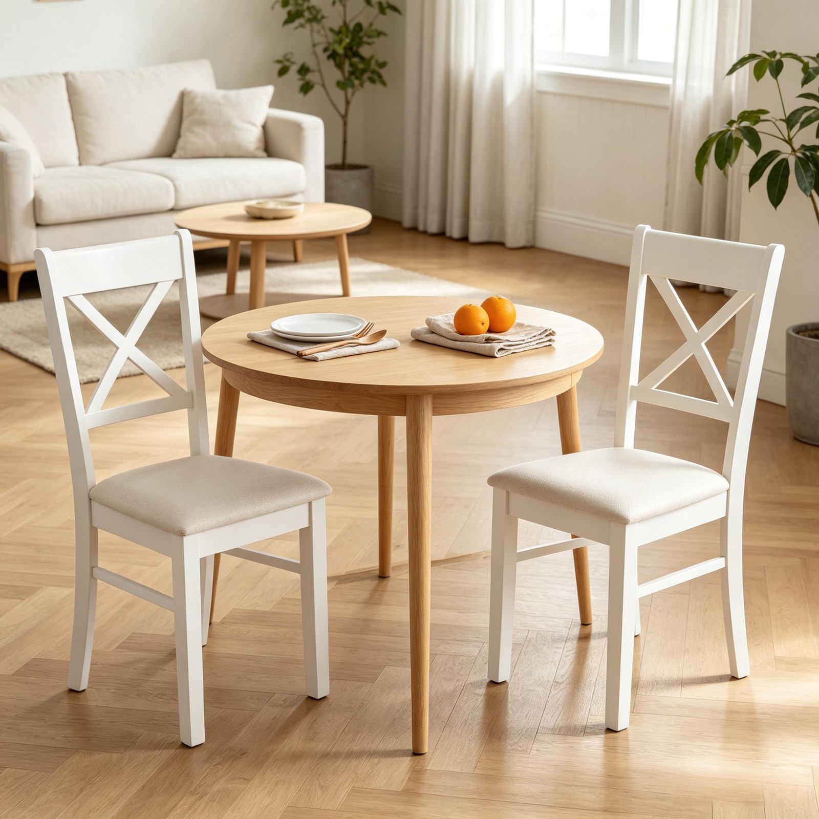 2 Dining Chairs, Upholstered Kitchen Chairs with Rubberwood Frame