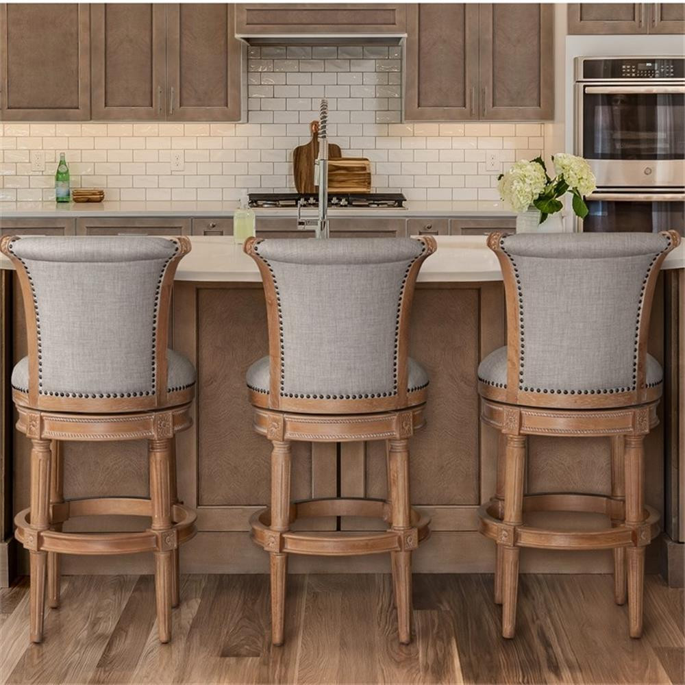 Chapman 31in. Wood Bar-Height Swivel Barstool with Back- Weathered Natural