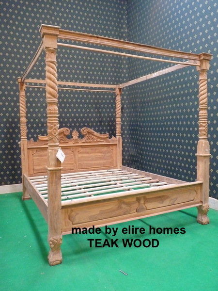Mahogany 6′ Super King Natural french Queen Anne shabby chich Four Poster Bed