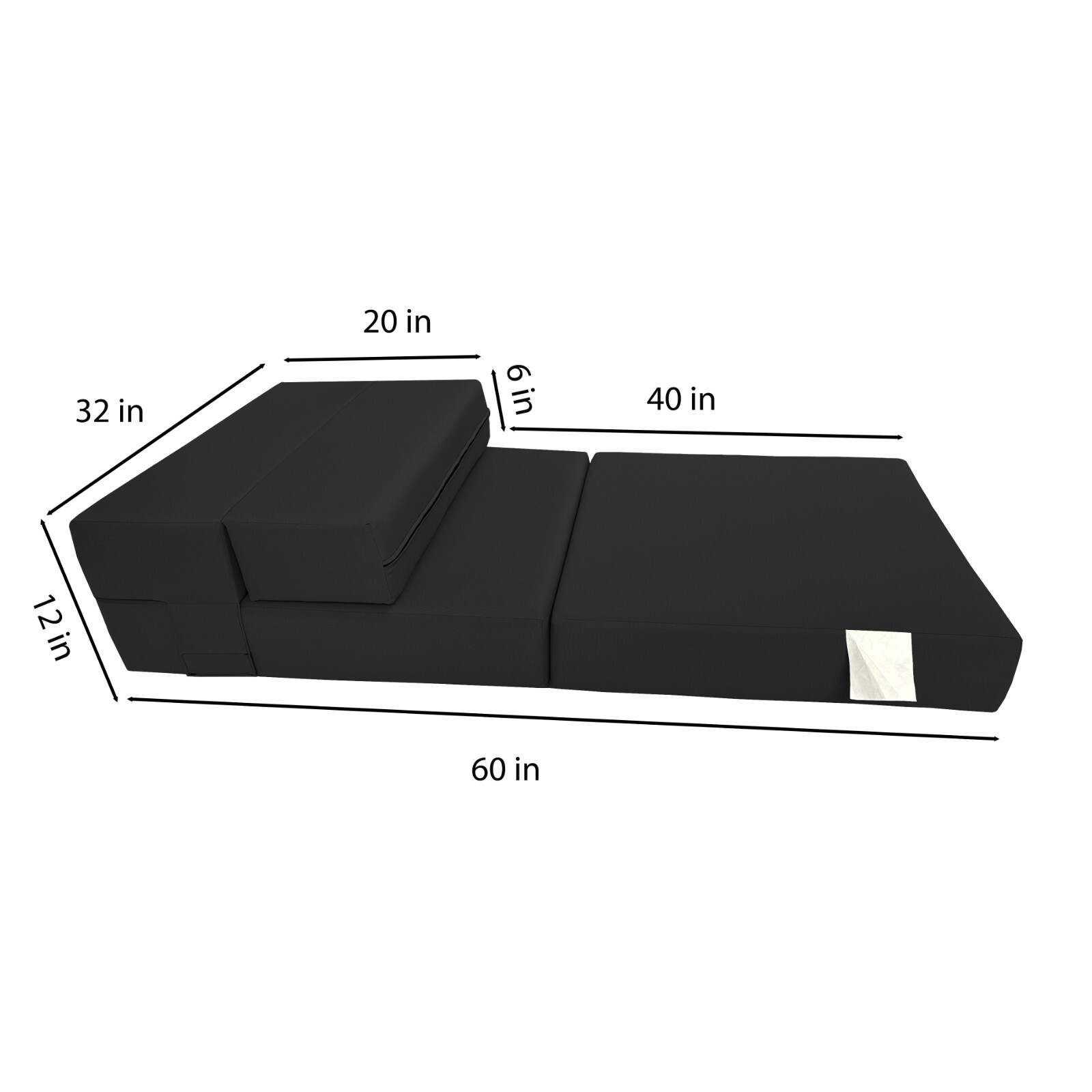 Lounger Folding Foam Mattress, Portable Sleepover Sofa Bed 6 x 32 x 80 Black