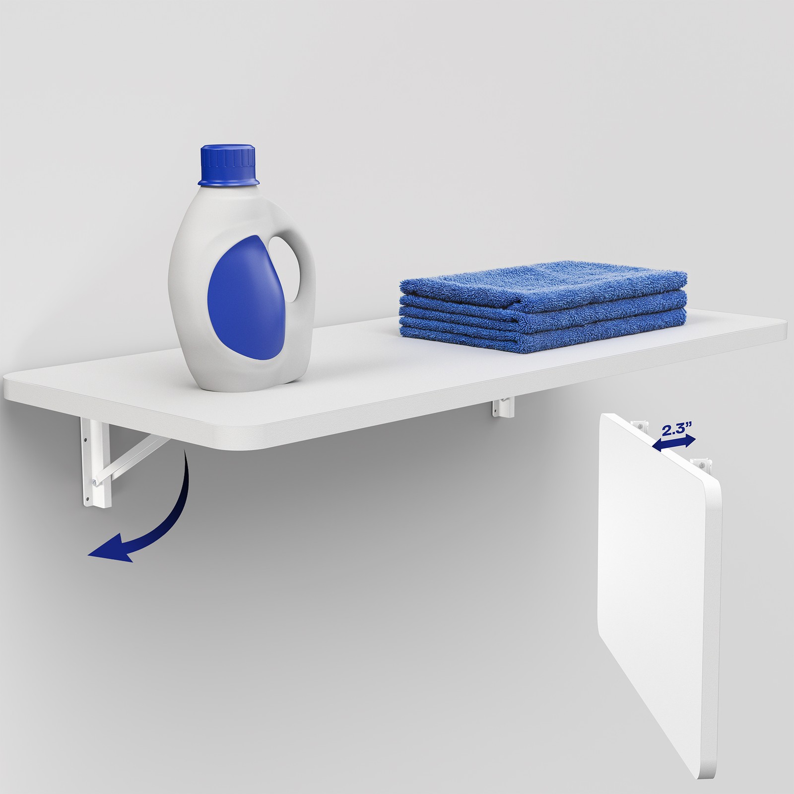 VIVO White Wall Mounted Folding 43 inch Workbench with Adjustable Brackets