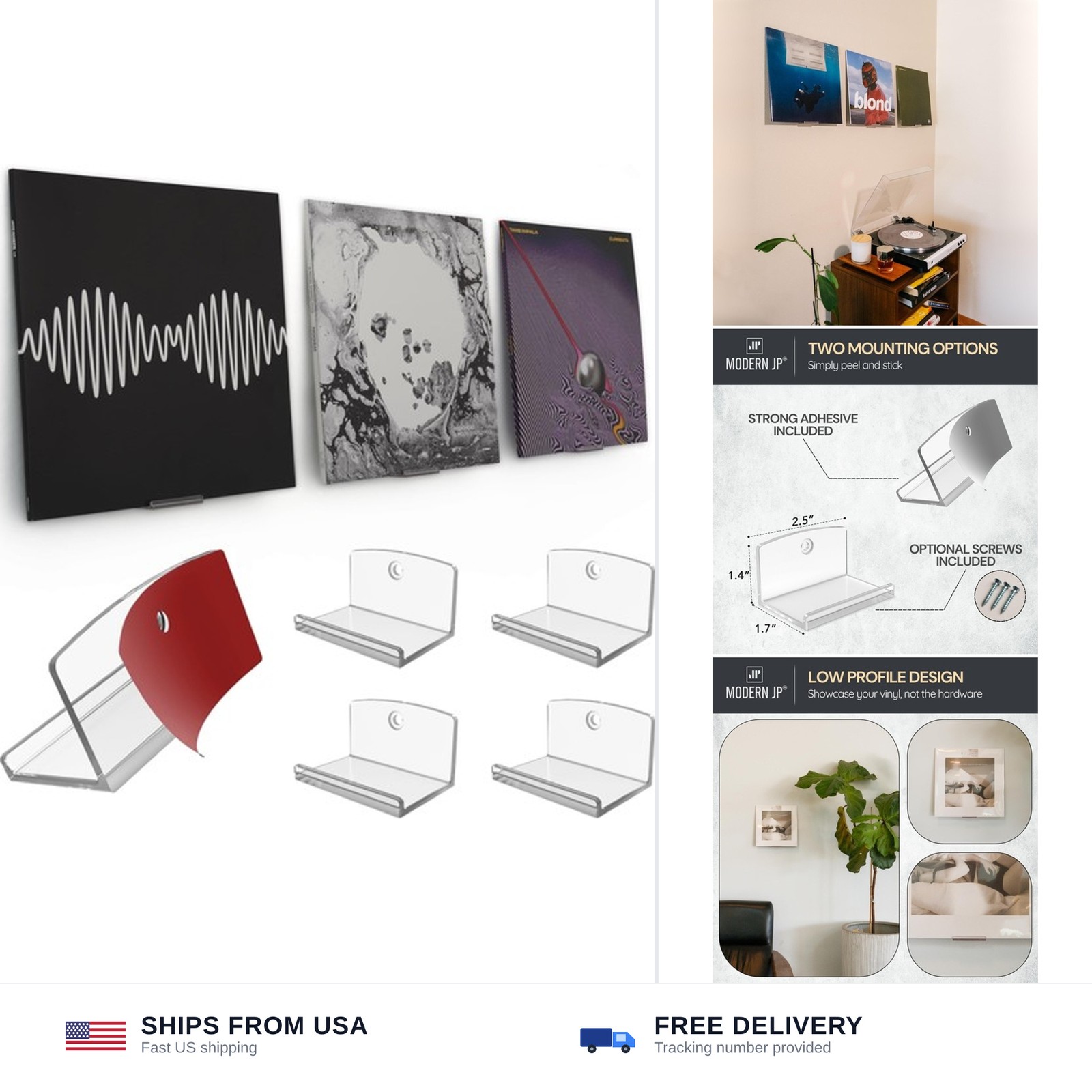 Adhesive Vinyl Wall Mount (4-Pack) – Strong Hold Record Holder Wall, Record-S…
