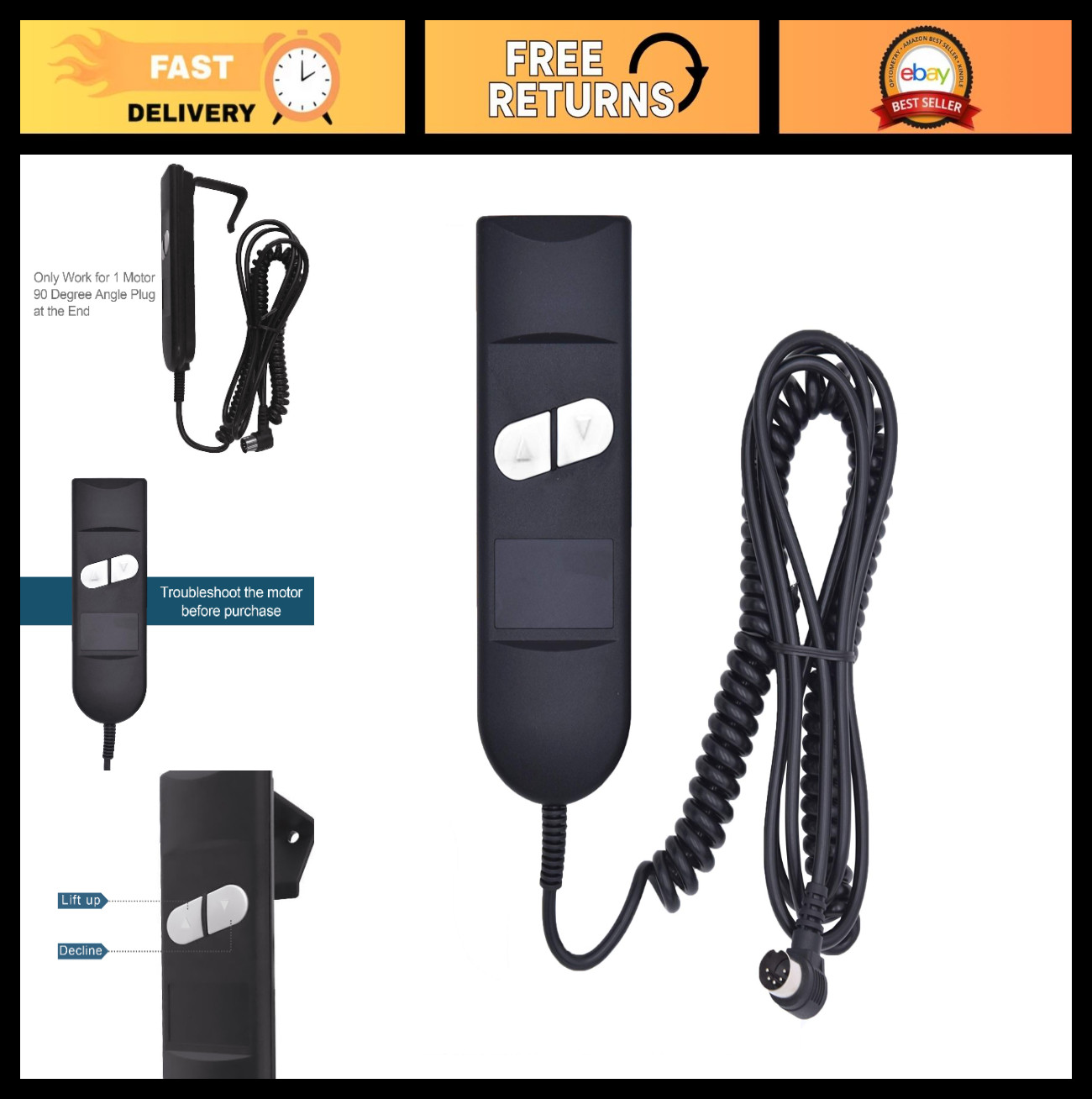 Electric Recliner Remote Control – 2 Button, 5 Pin for Power Lift Sofa Chair