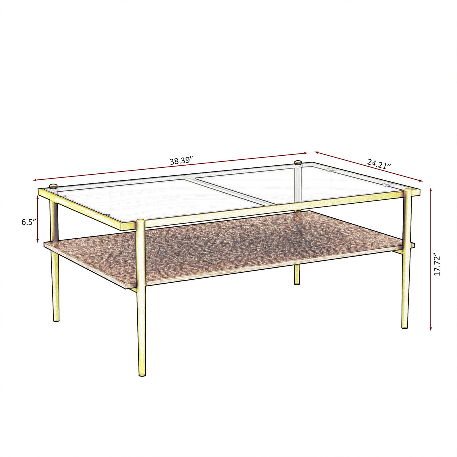 W38.4″ Sleek Gray Tempered Glass Coffee Table Living Room Centre Cocktail Table