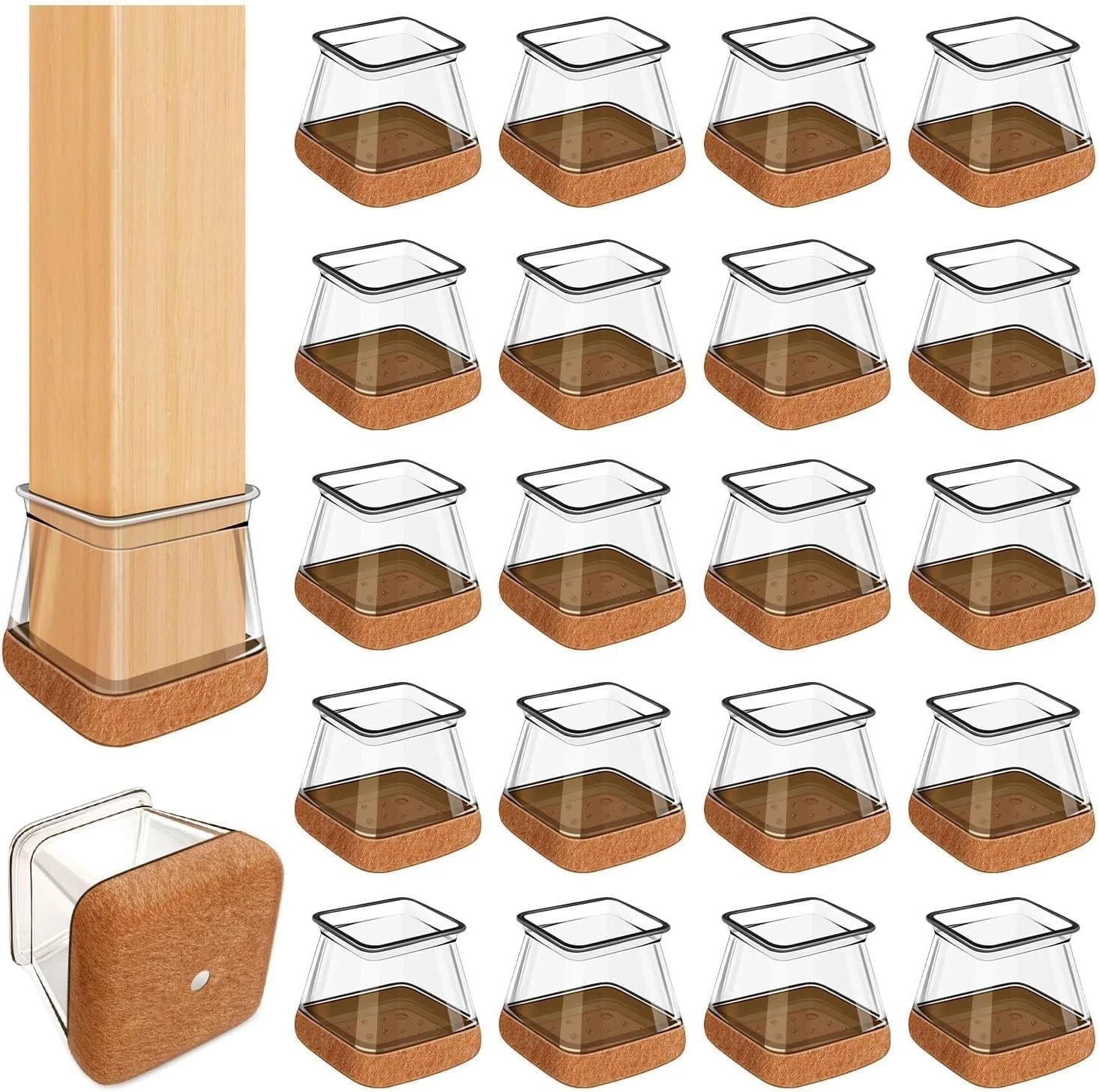 20 Pcs Chair Leg Floor Protectors for Hardwood Floors Clear Rubber Furniture