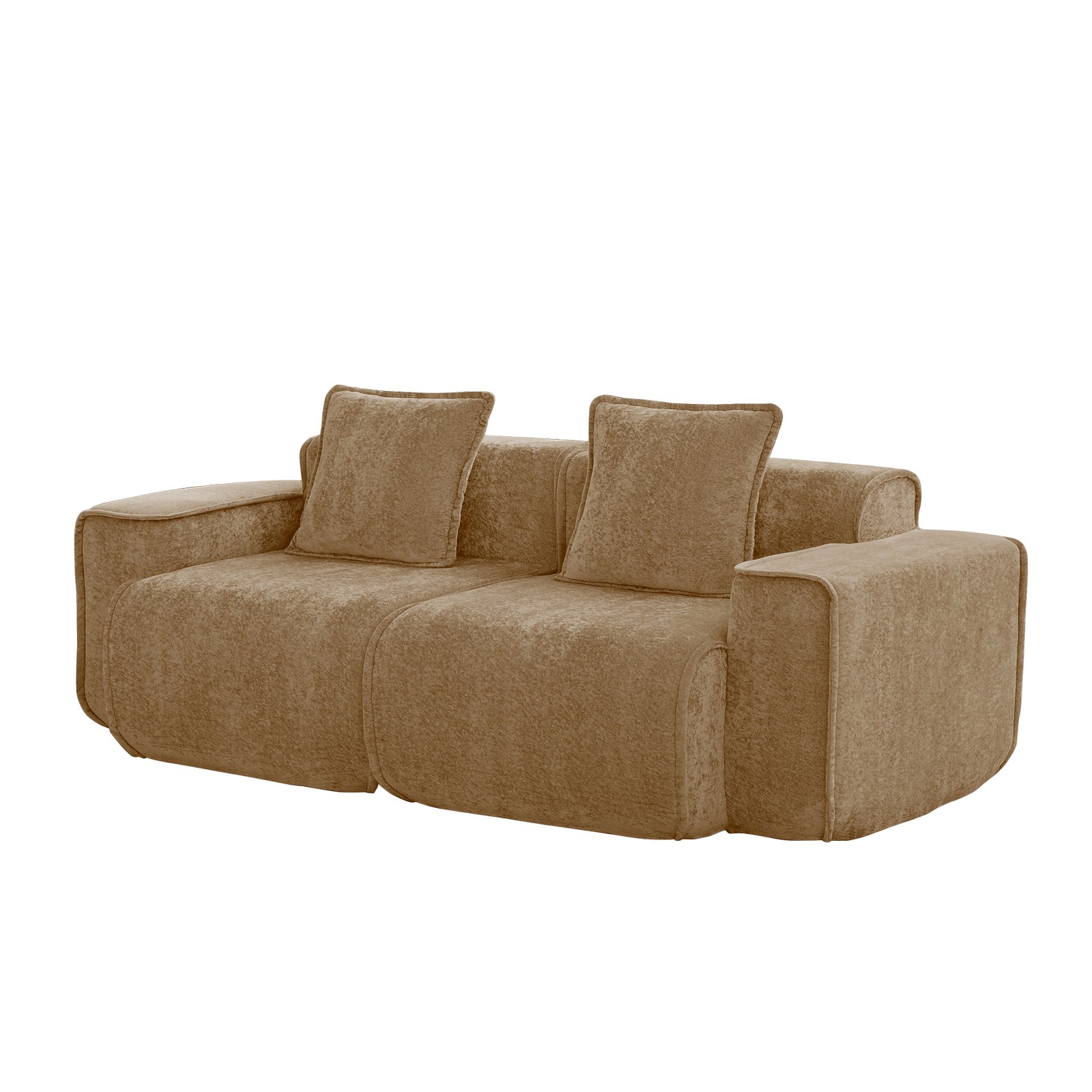 2-Seater Velvet Sectional Sofa Cloud Modular Chaise, No Assembly Required Brown