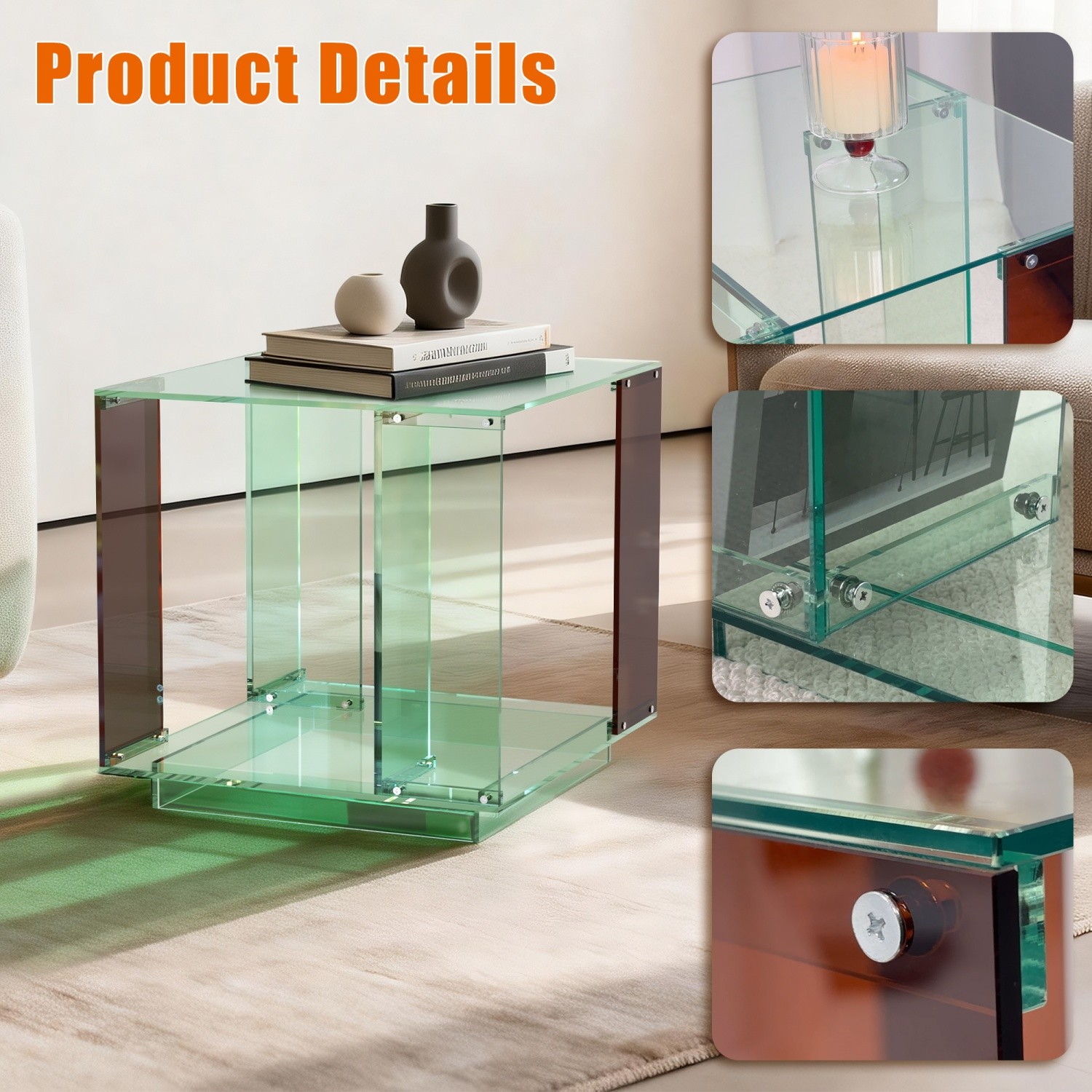 Square Acrylic End Side Table Record Player Table Nightstand fr Home Living Room