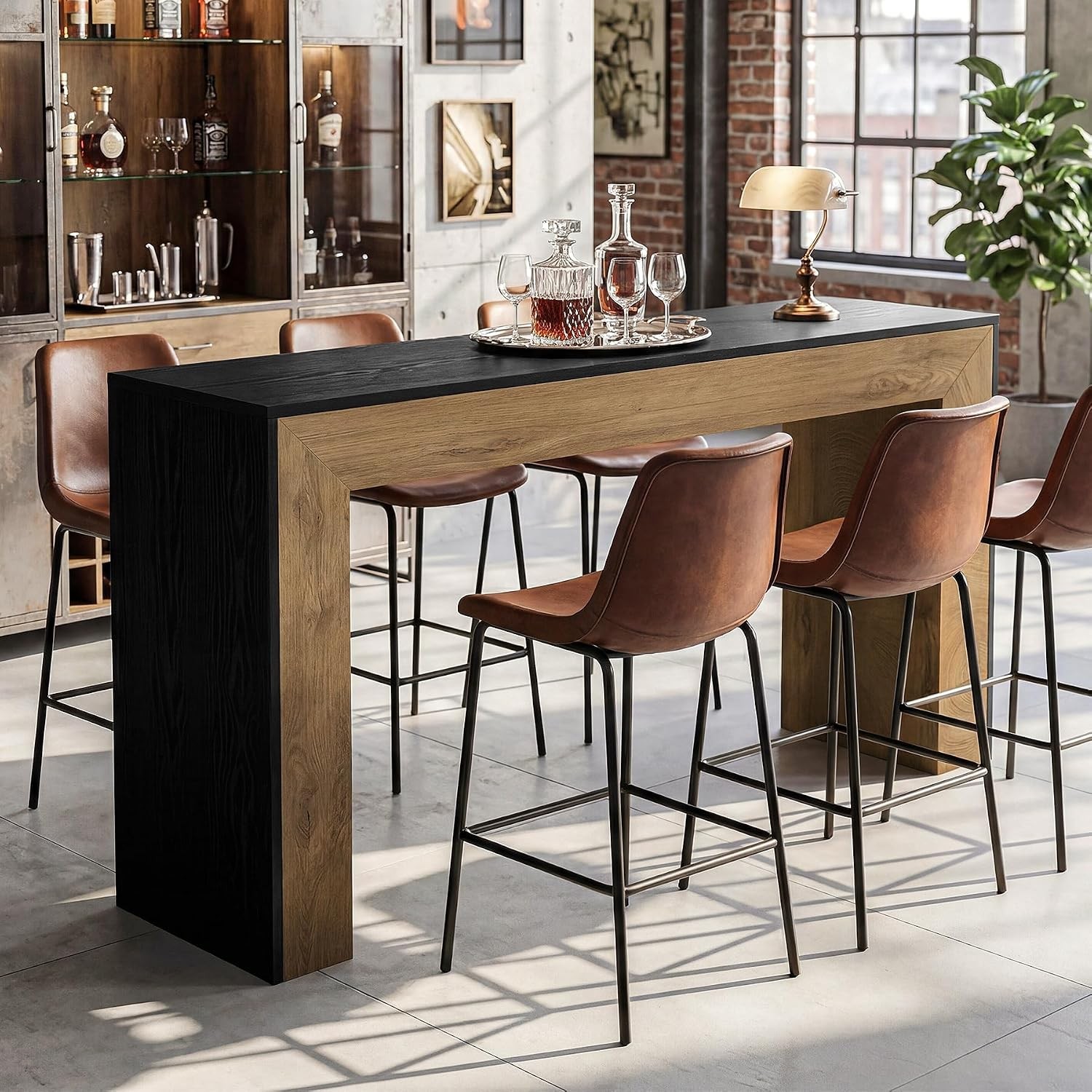 63″ Modern Bar Table Wood Minimalist Narrow Counter Height Table for Home Bars