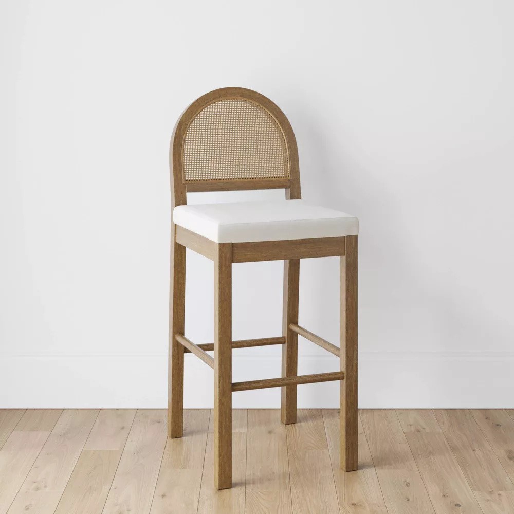 Nathan James Bailey Boucle & Rattan Barstool Stool Brushed Light Brown 29 inches