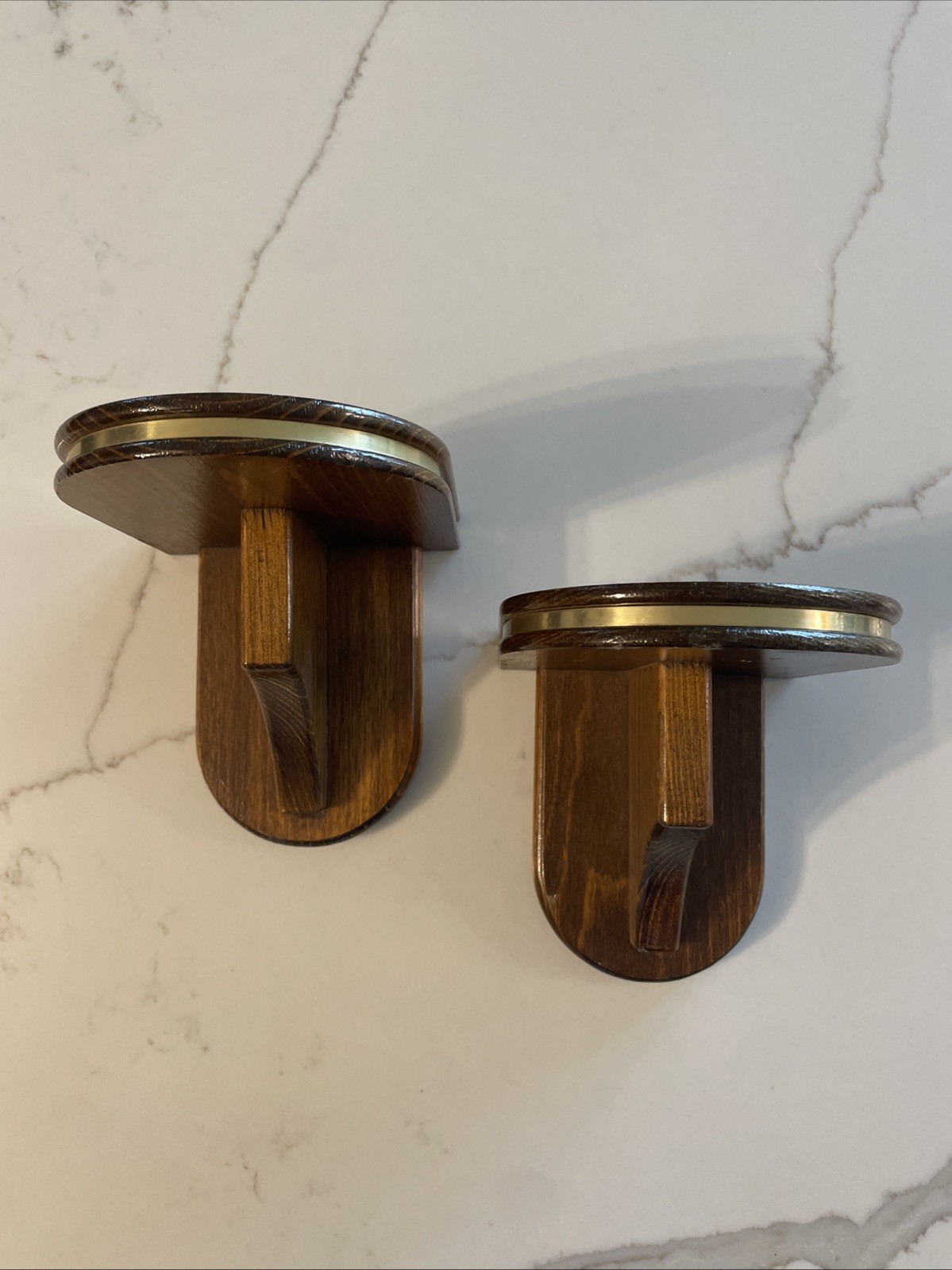 Solid Wood Wall Shelves with Gold Accent Set of 2 Small Brown Wall Shelves