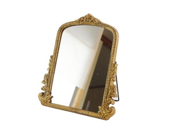 Small Vintage Vanity Makeup Desk Mirror, Antique Traditional Arch Antique Gold