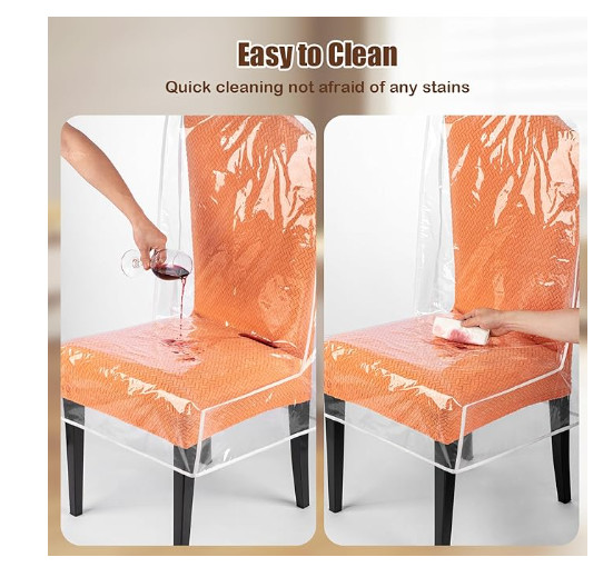 4 Standard Size Clear Plastic Waterproof Dining Chair Covers 19.5″D x21″W x29.5H