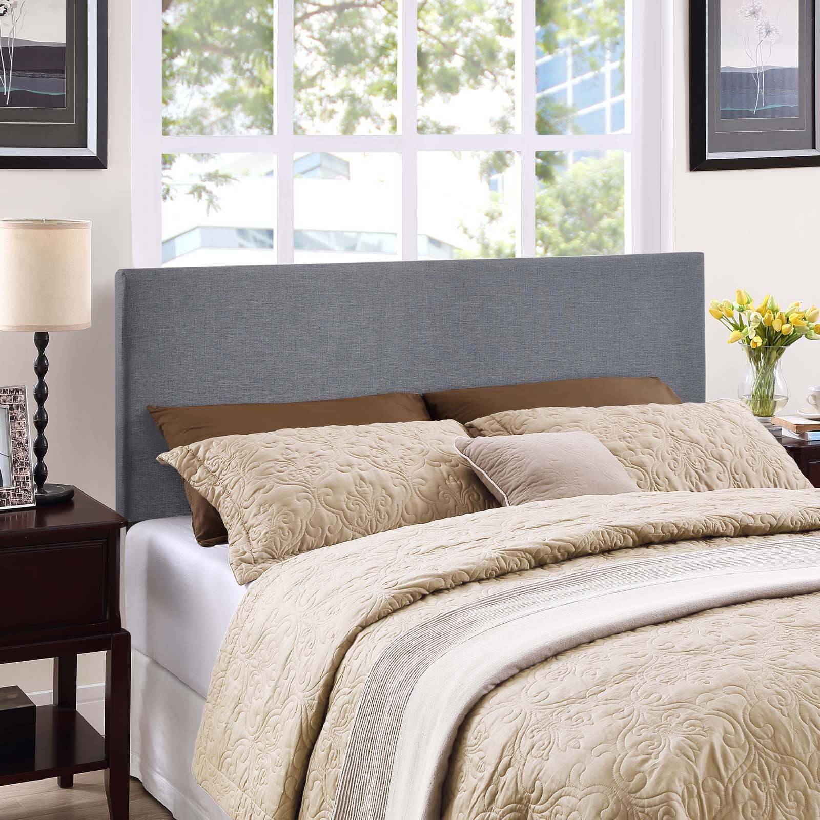 Modway Region Linen Fabric Upholstered Queen Headboard in Smoke